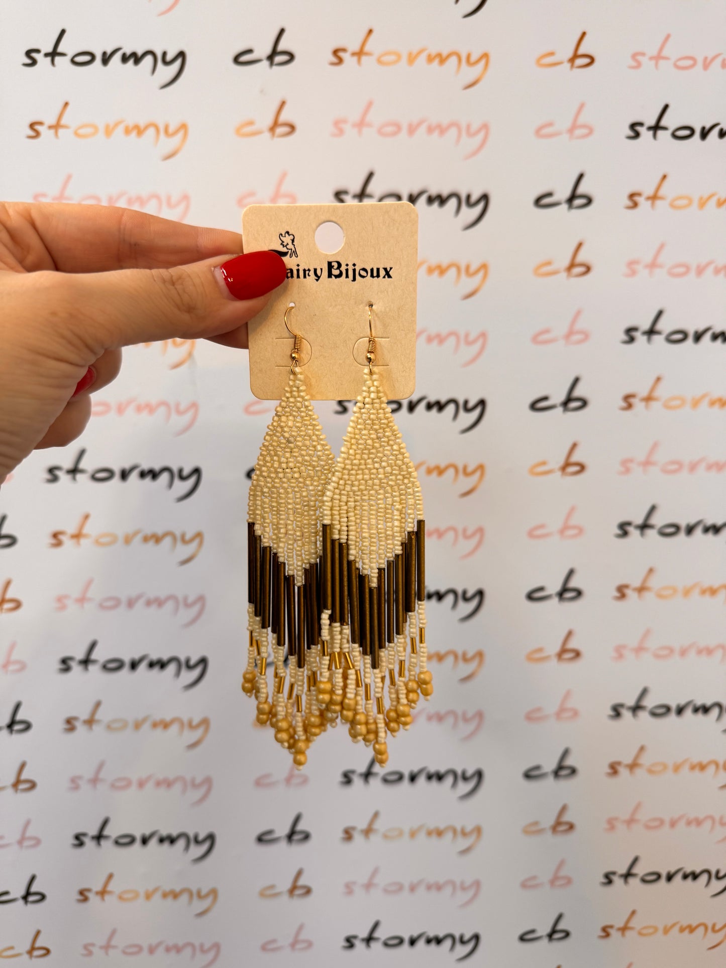 Boho Earrings Beige White