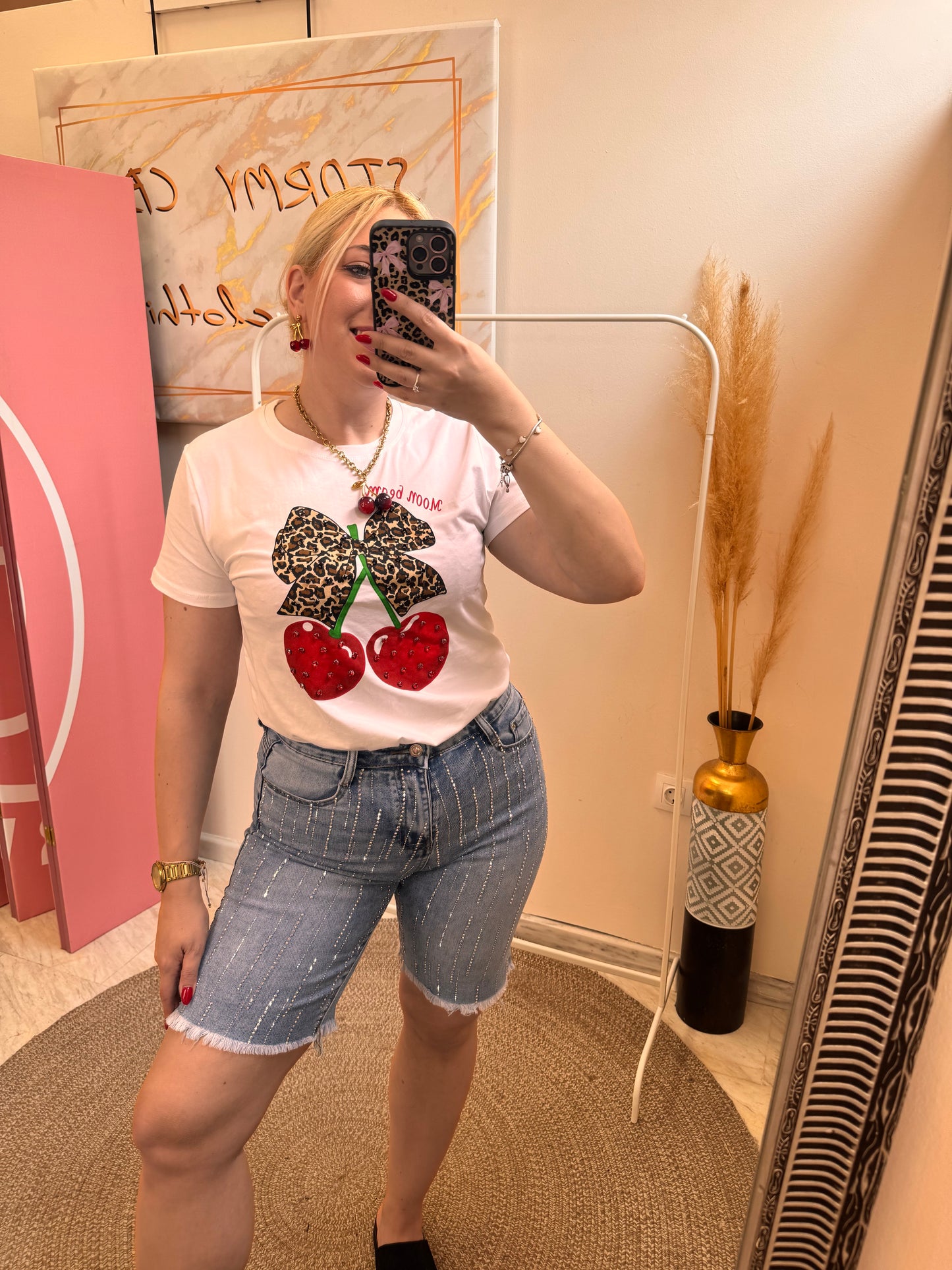 Cherry and Leopard Bow T-Shirt