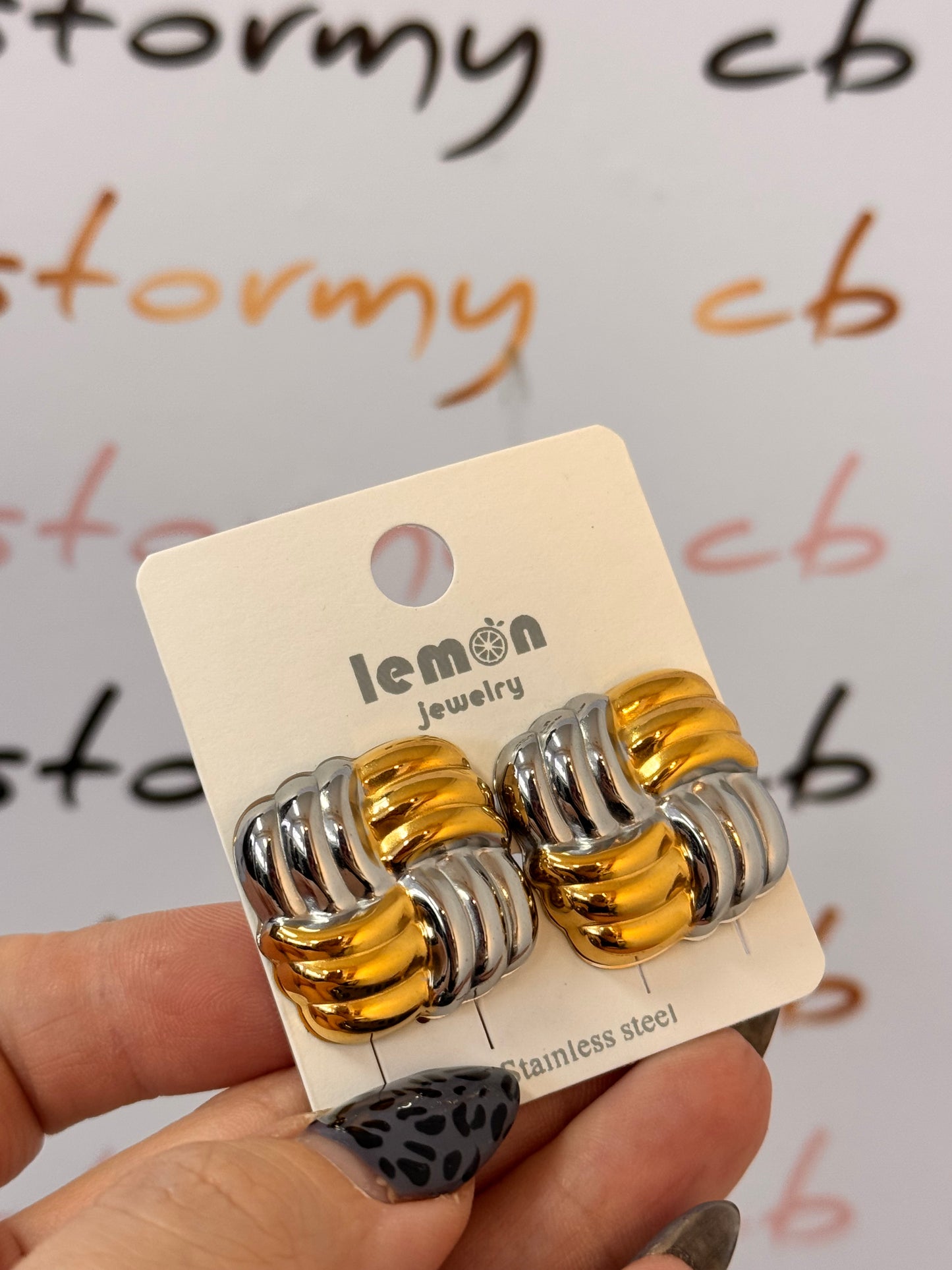 Square Strand Earrings Silver& Gold