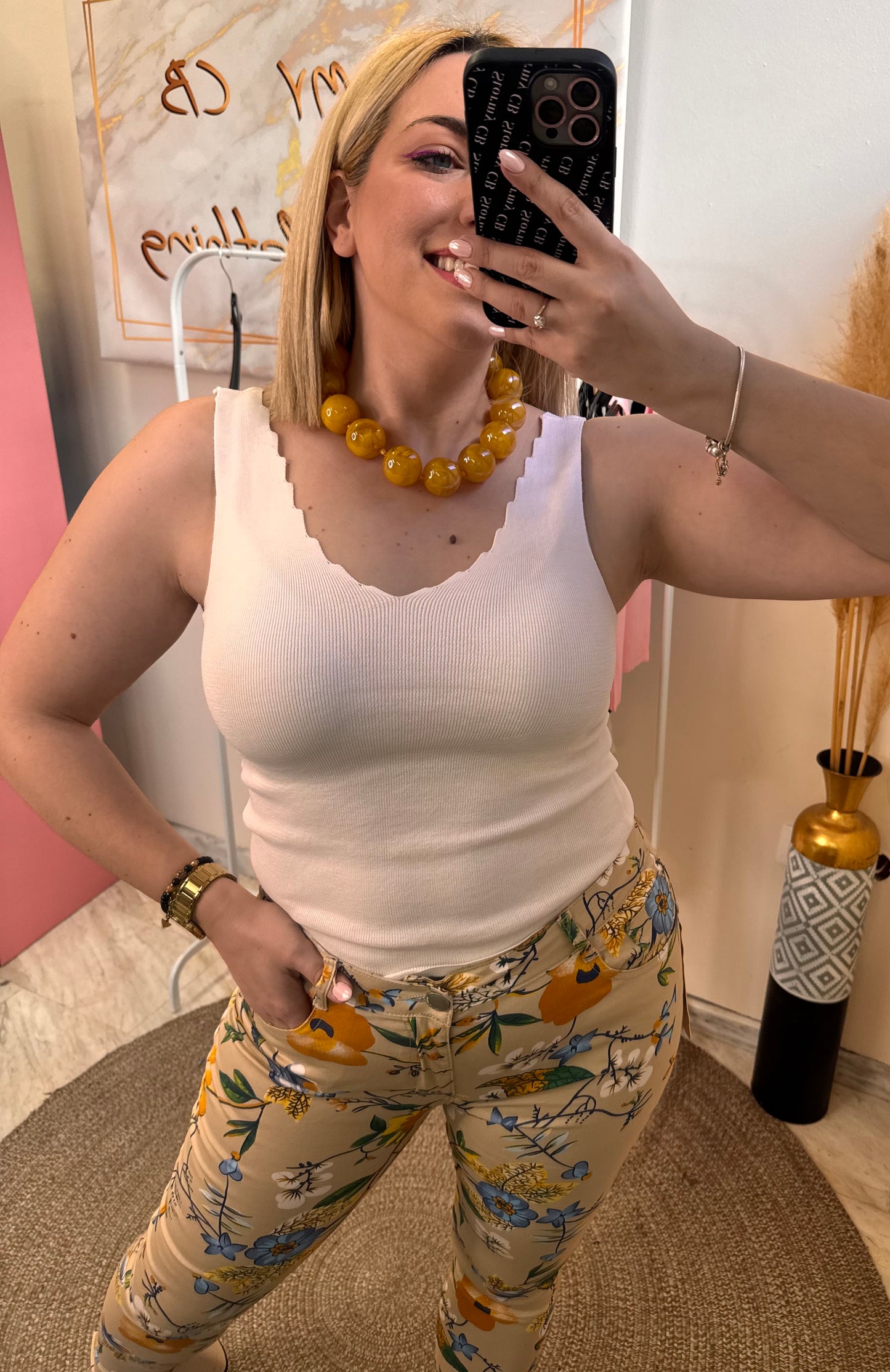 Balls Necklace-Beige Mustard