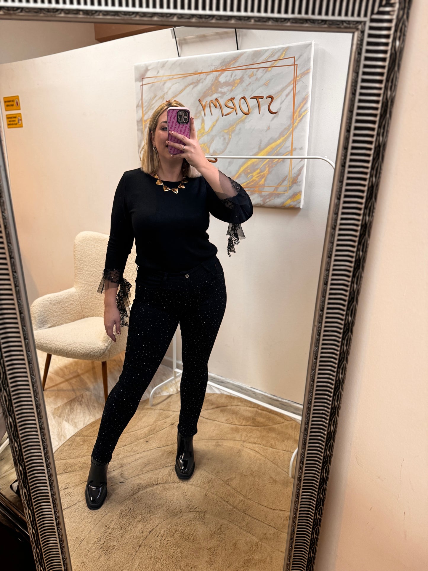 Menia Black Strass Plus Size Jean