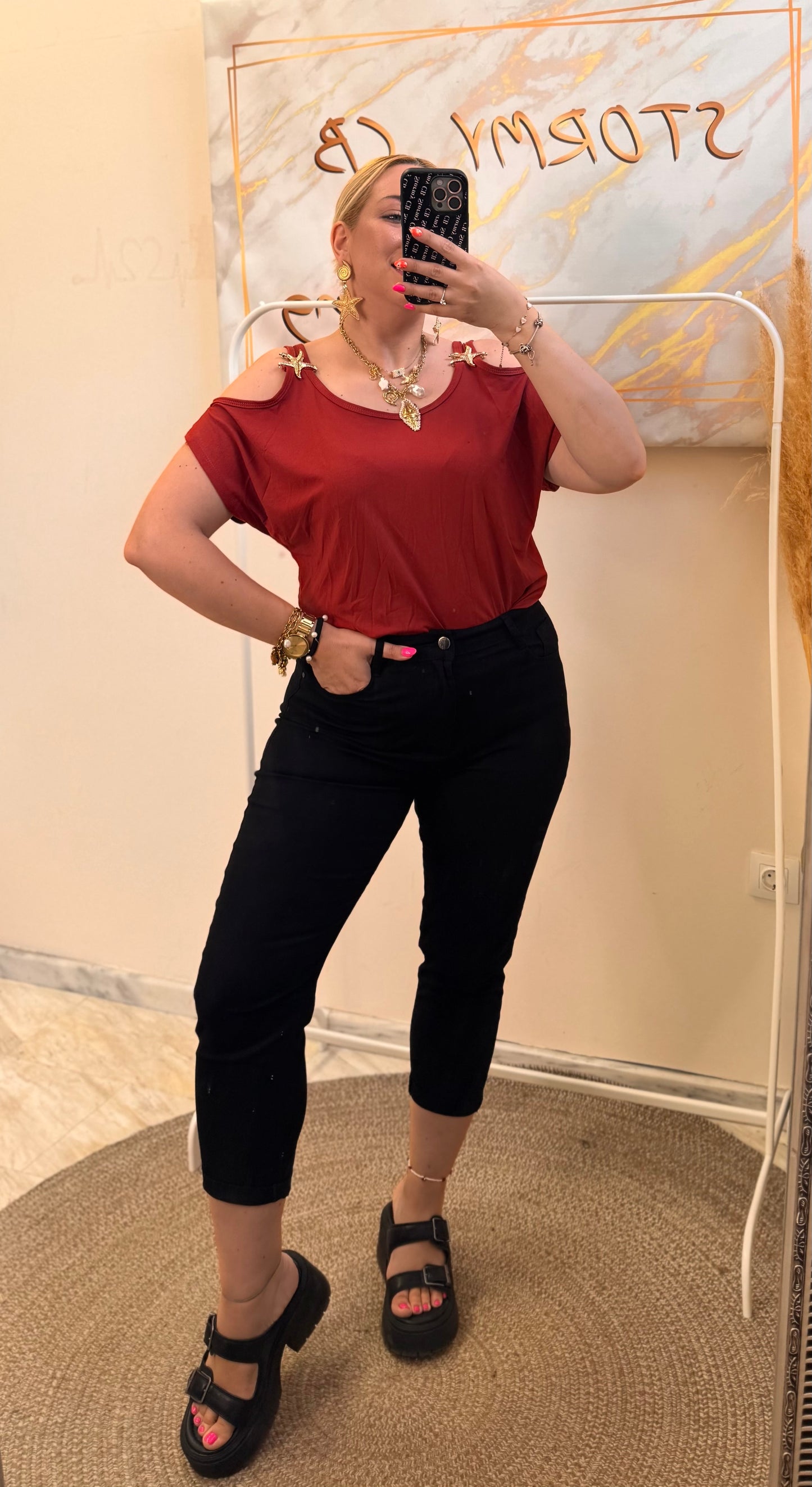 Rose Black Summer Jean