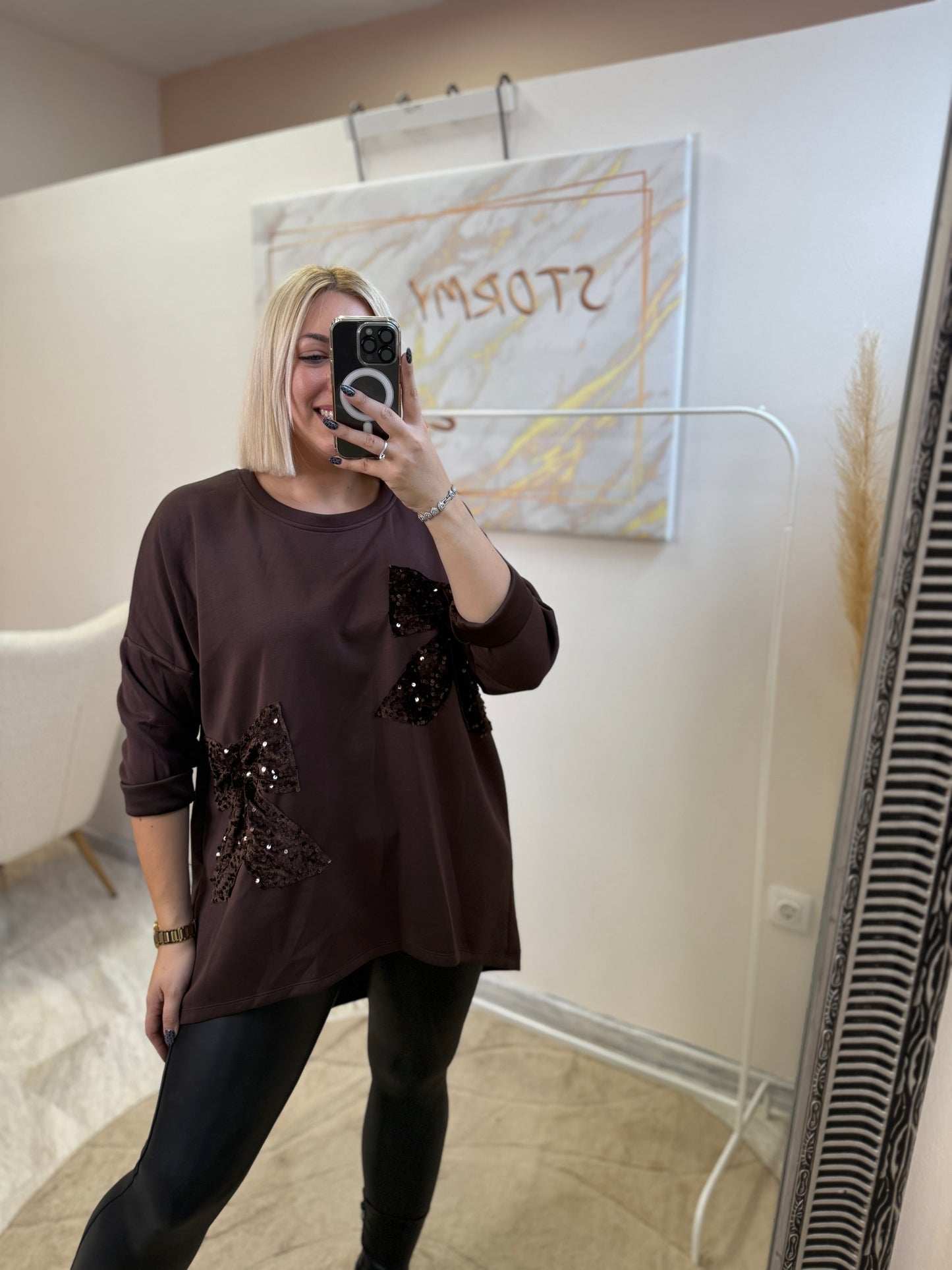 Oversized Bow Strass Shirt