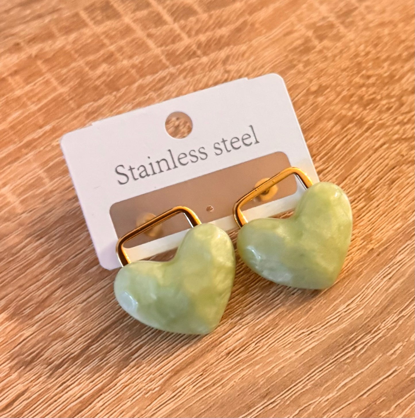 Gold and Heart Lime Earrings