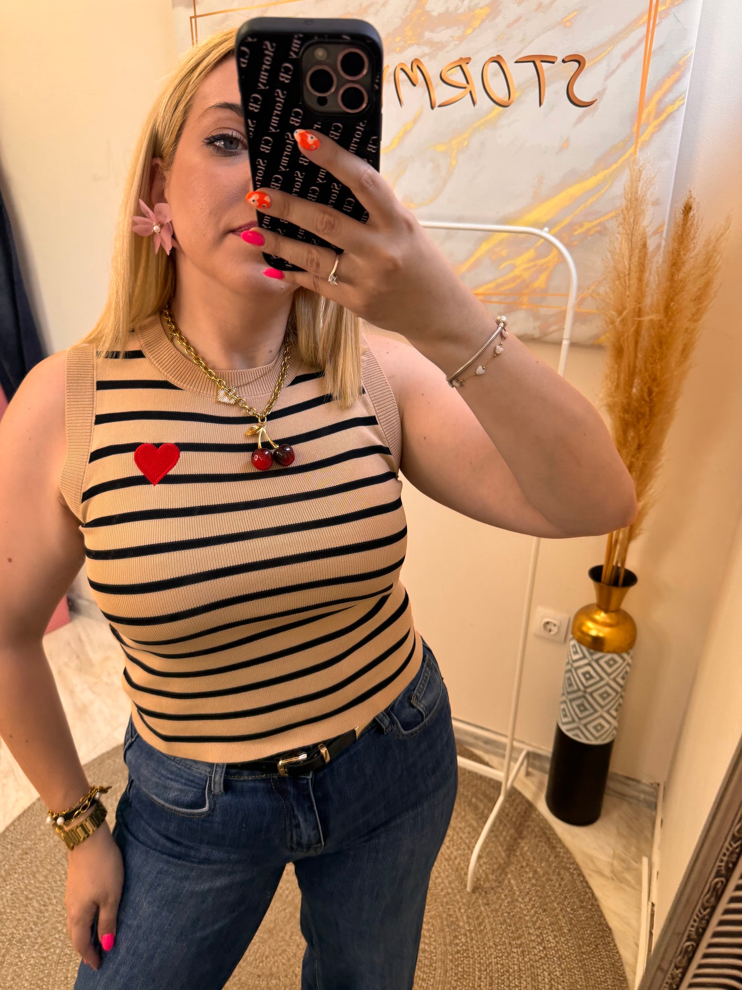 Beige Heart Top