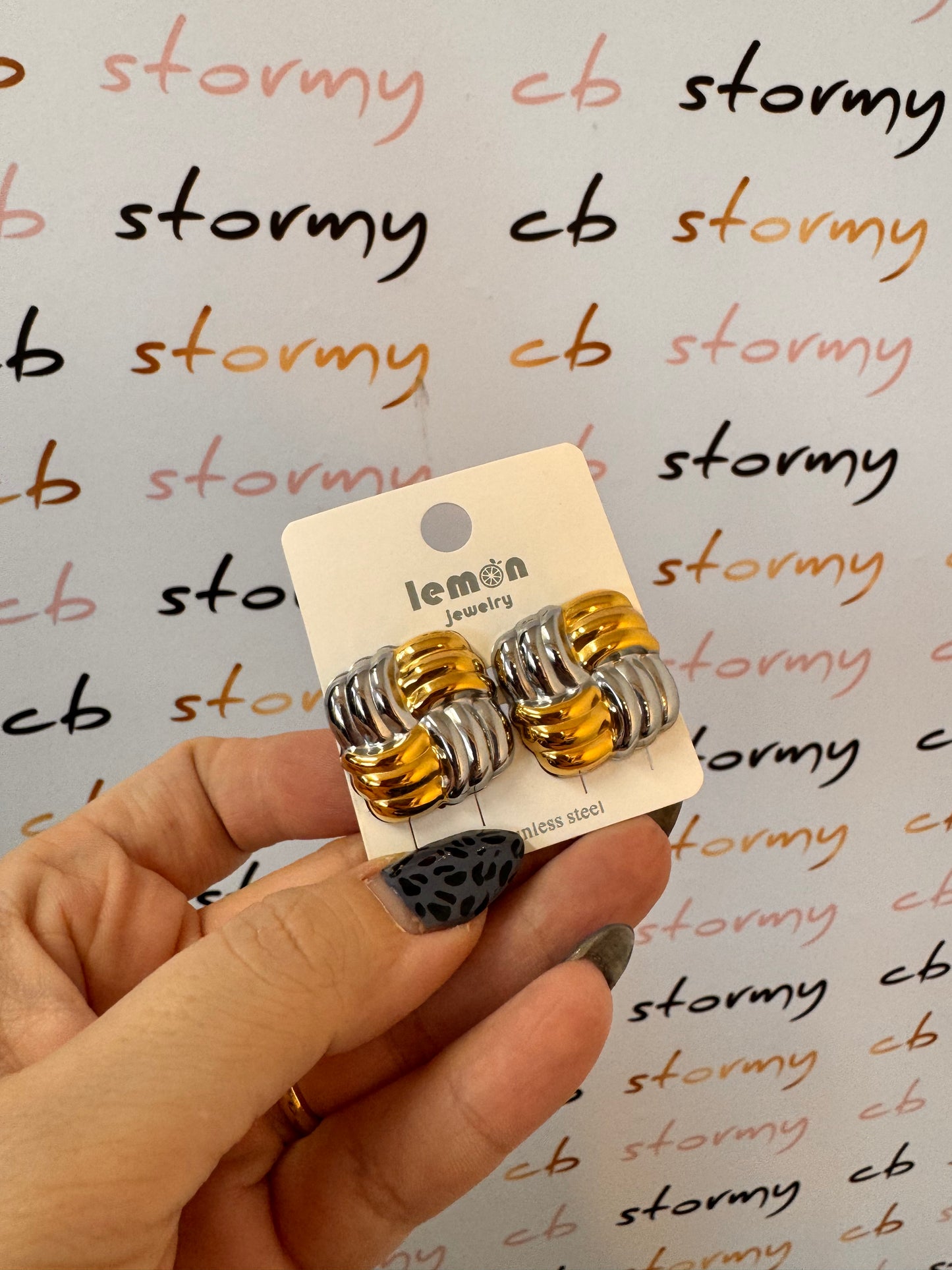 Square Strand Earrings Silver& Gold