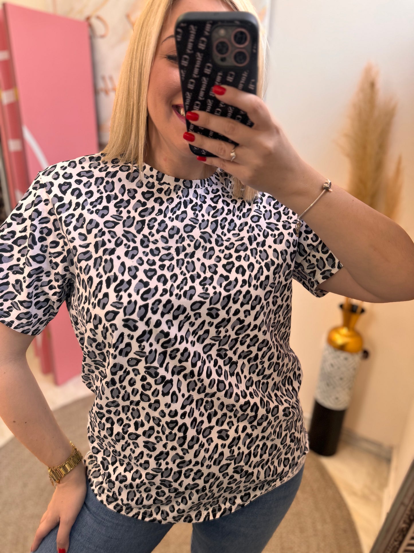 Grey Strass Leo T-shirt