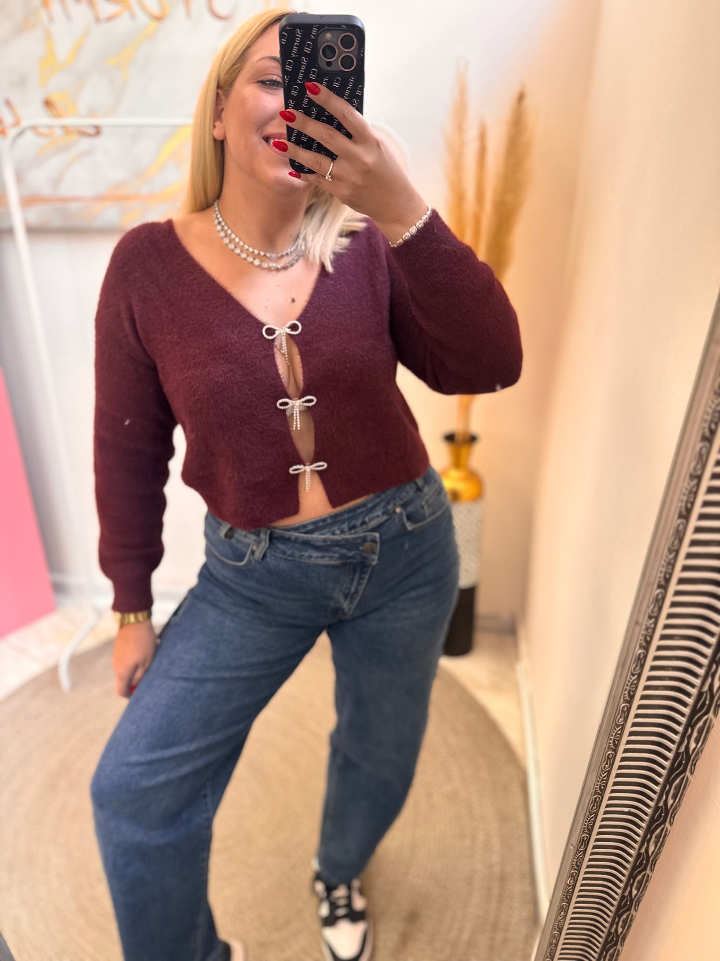 Strass Bow Jacket Bordeaux