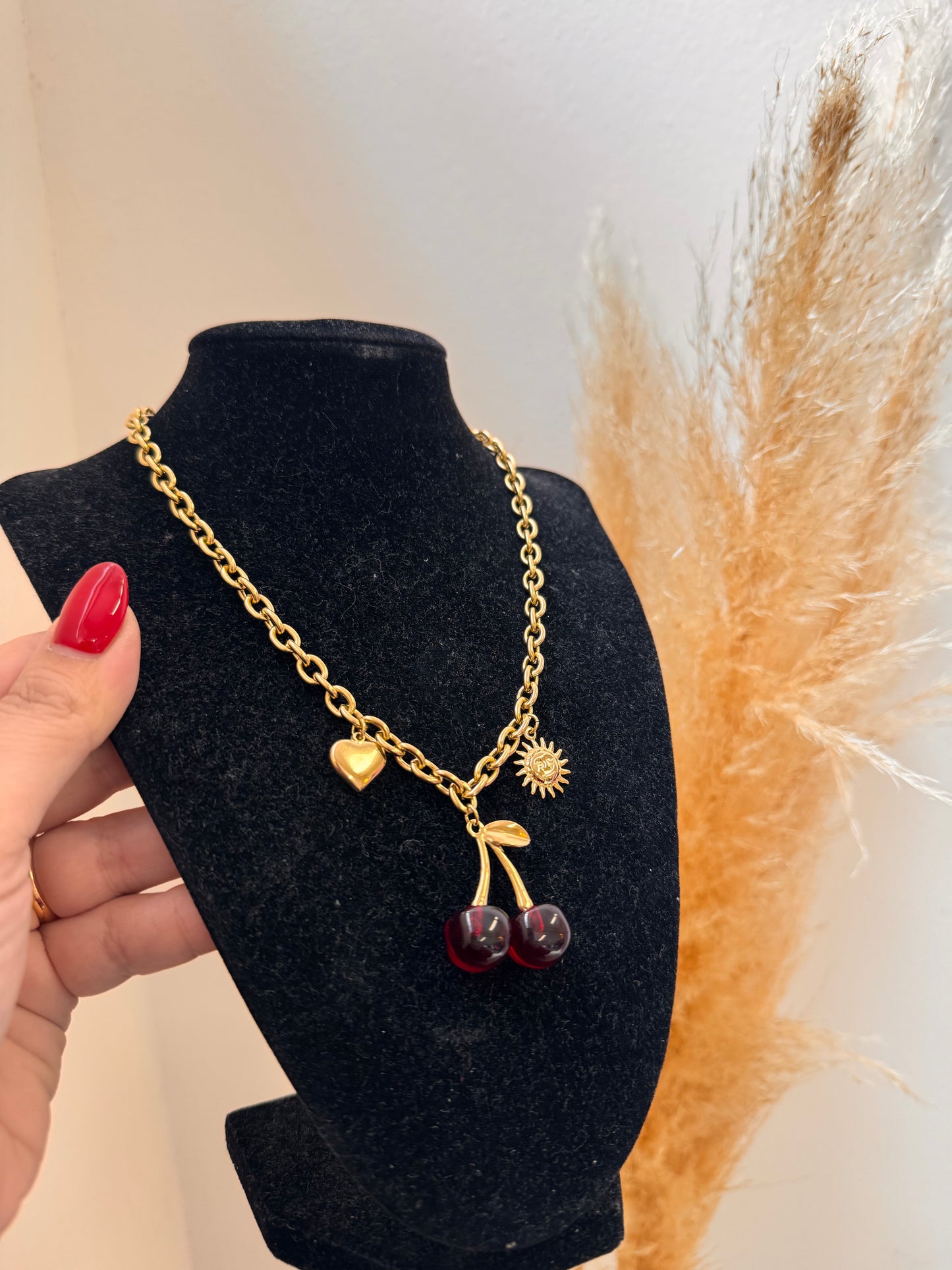 Cherry , Sun, Heart Necklace