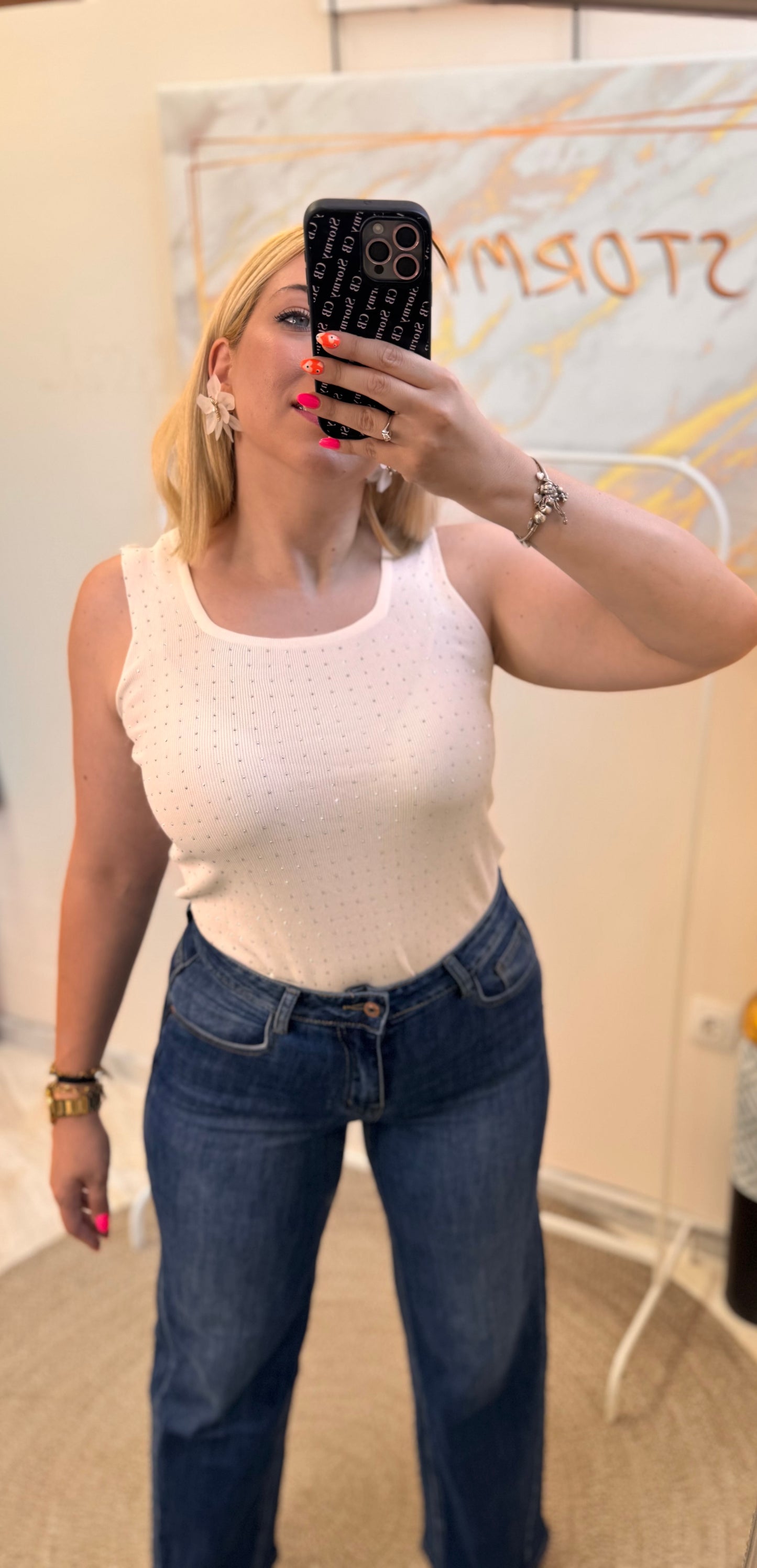 White Strass Rip Top
