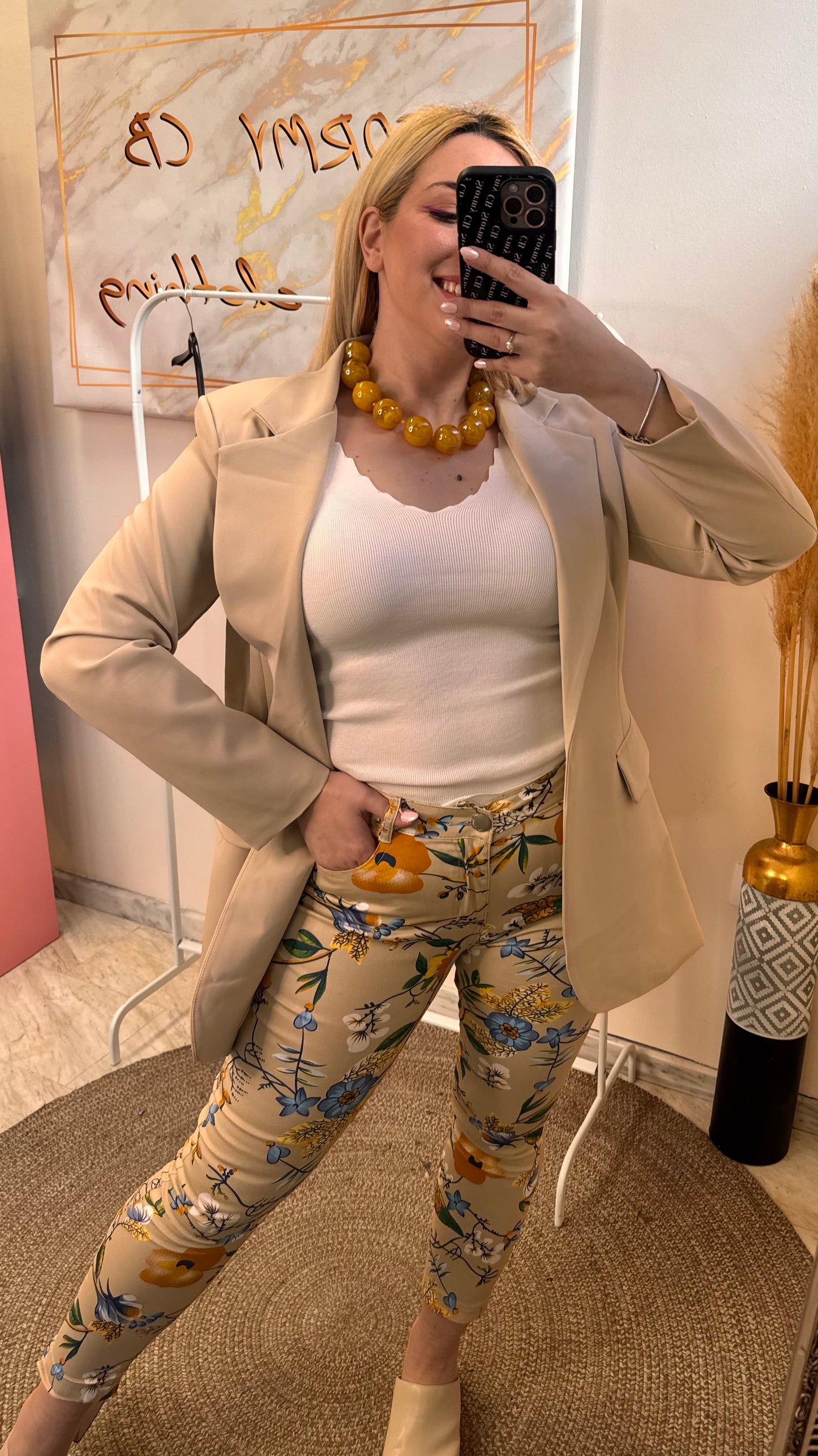 Floral Beige-Plus Size Pant