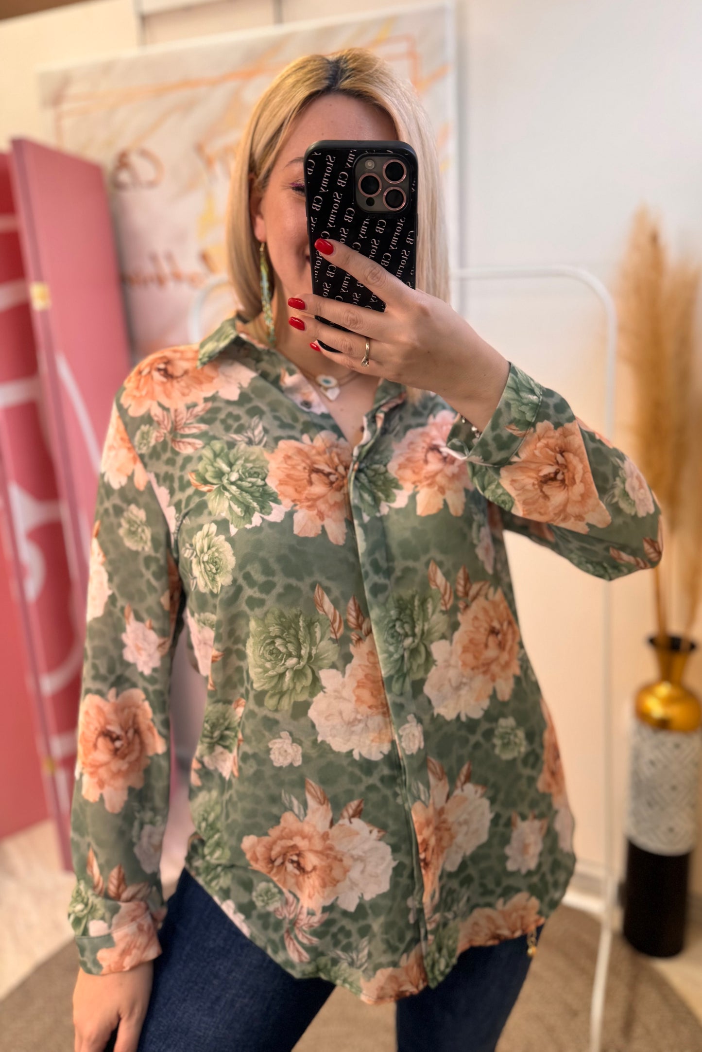 Leopard and Flowers Green