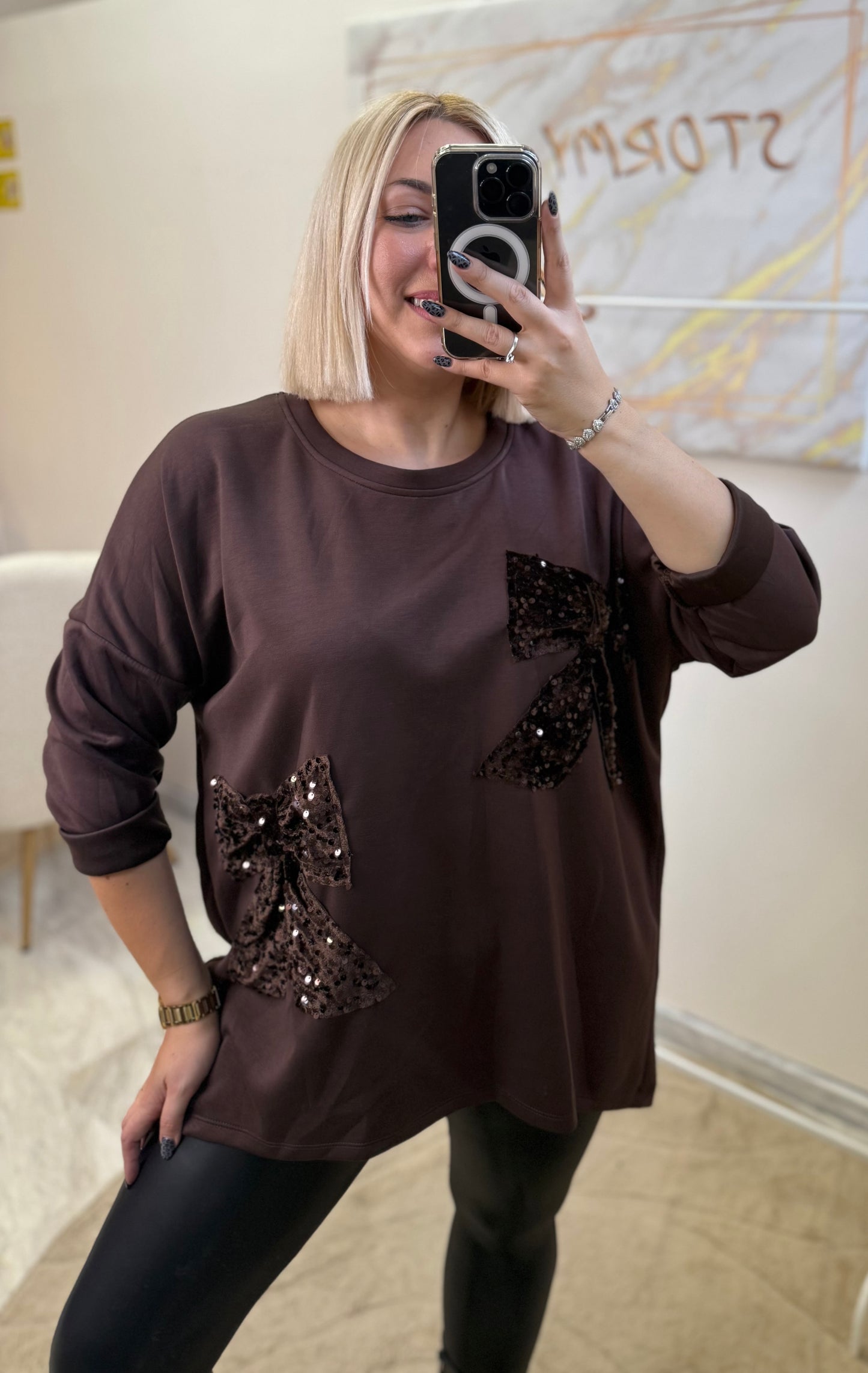 Oversized Bow Strass Shirt