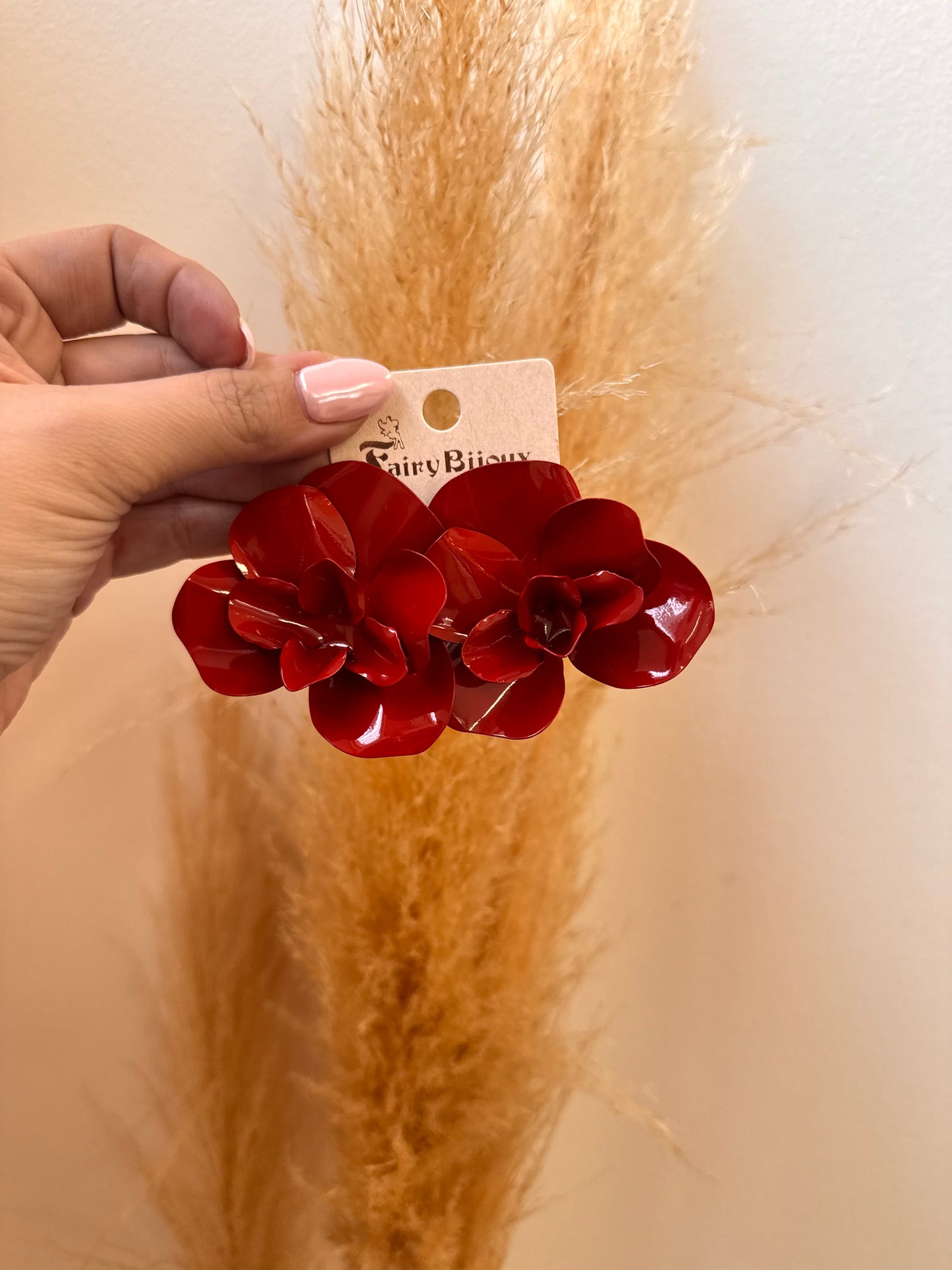 Flower Earrings Red