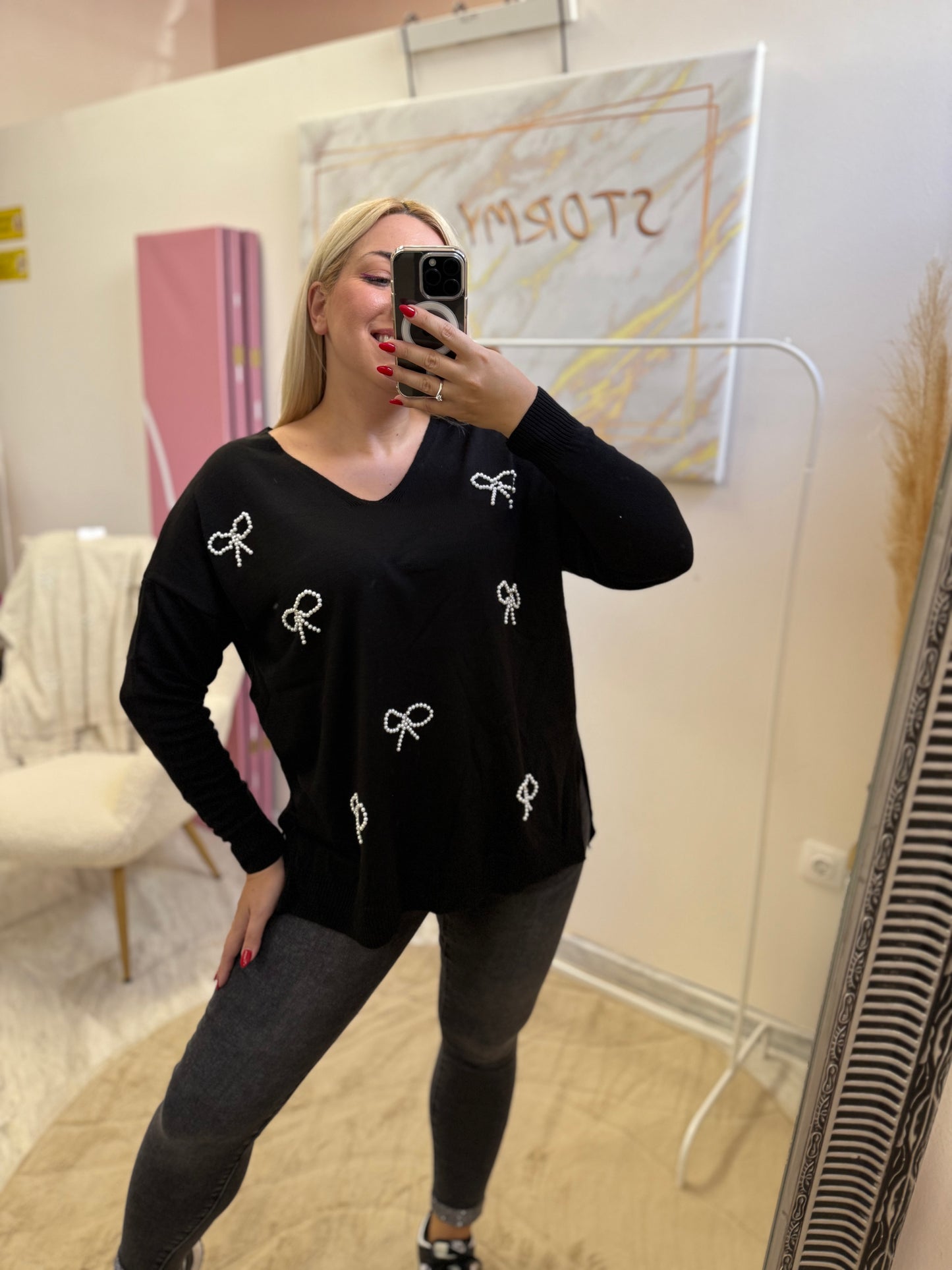 Bow Strass Shirt BLACK