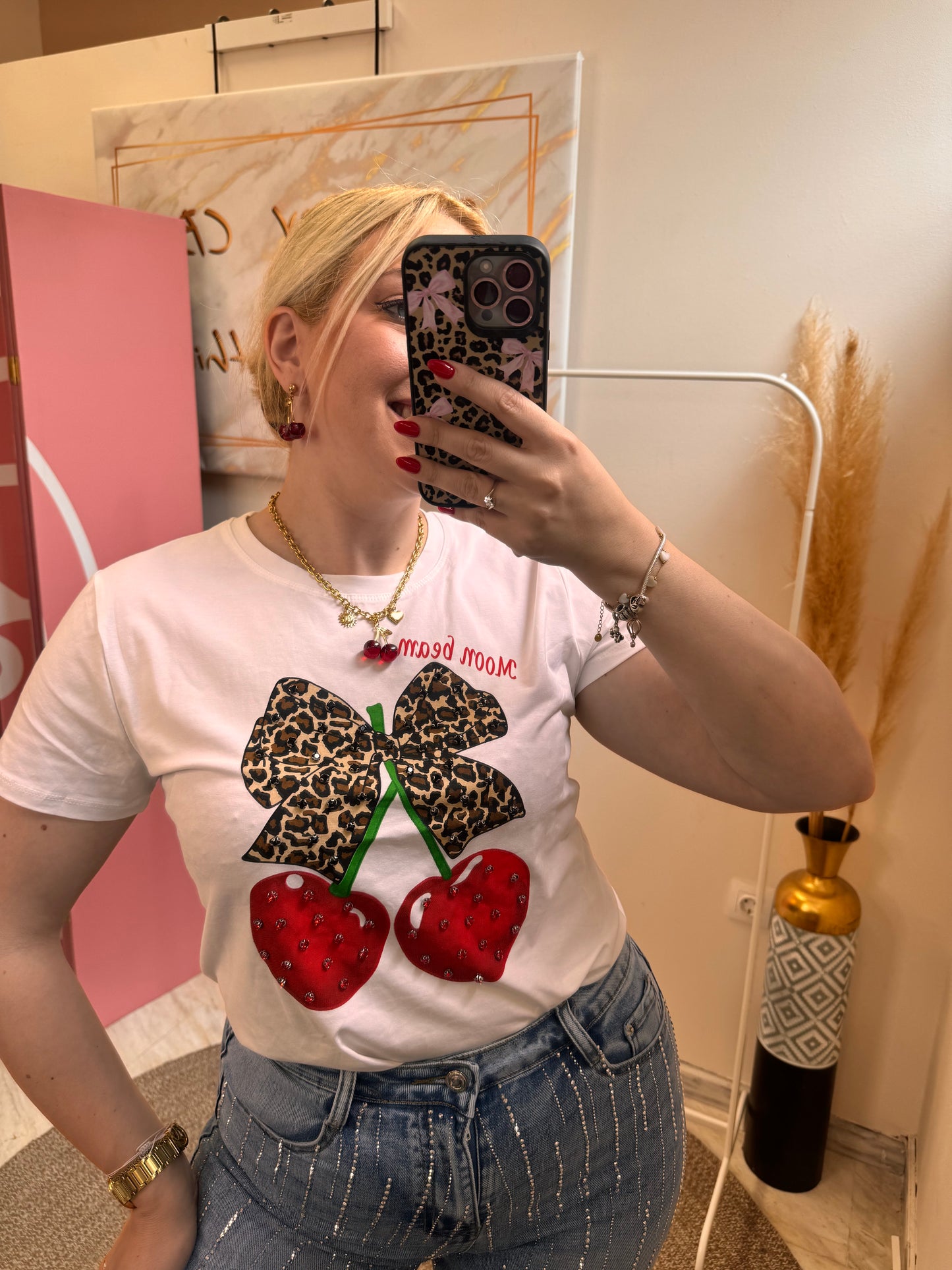 Cherry and Leopard Bow T-Shirt