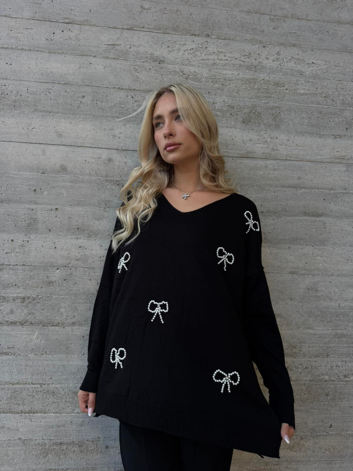Bow Strass Shirt BLACK