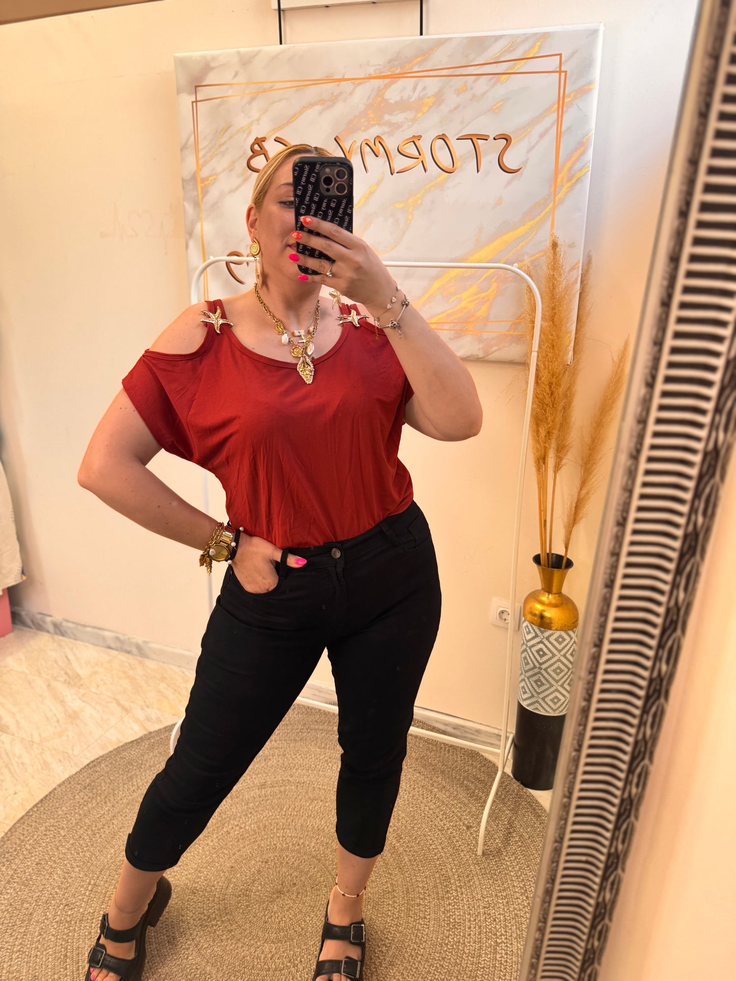 Rose Black Summer Jean