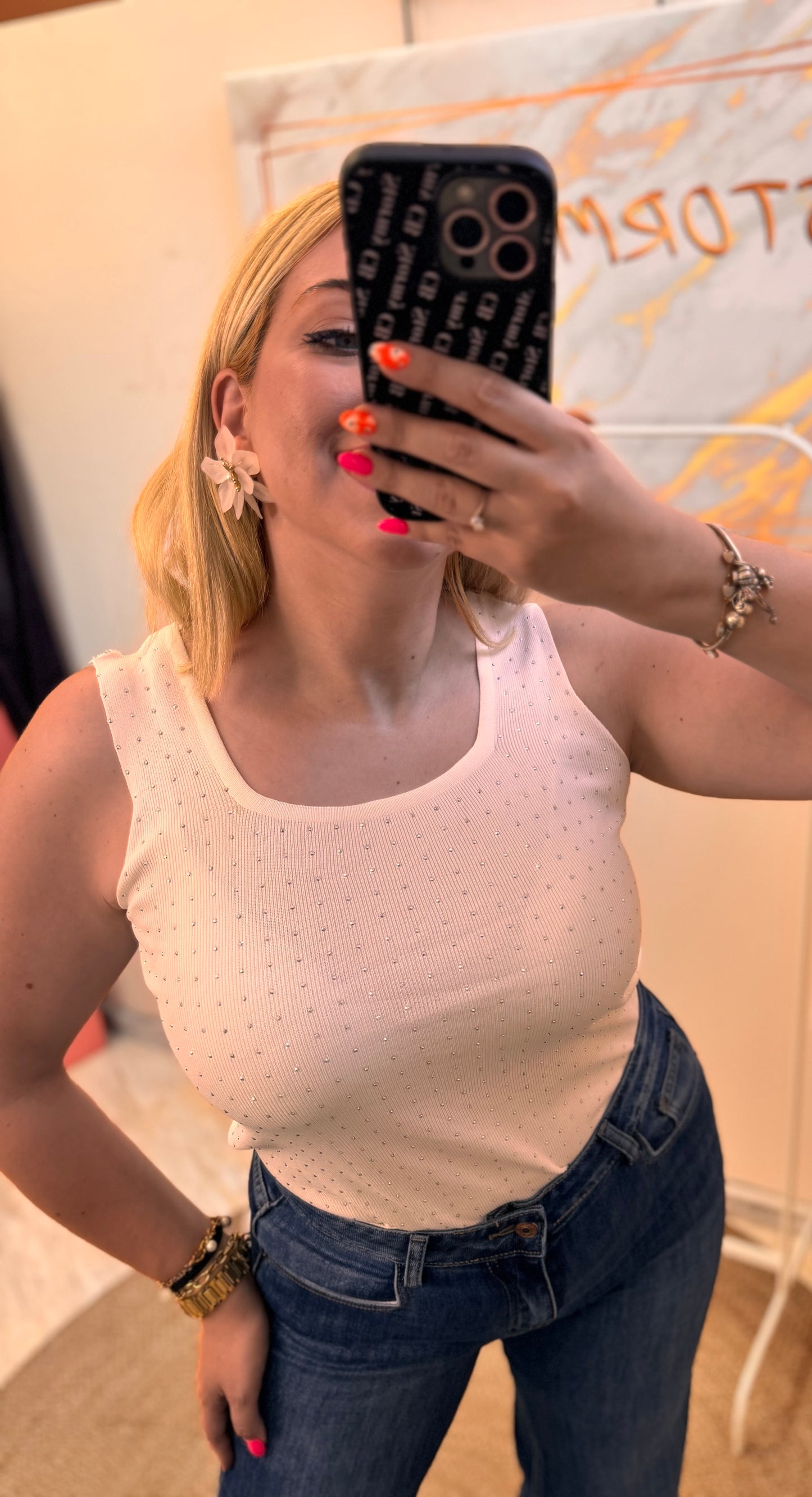 White Strass Rip Top