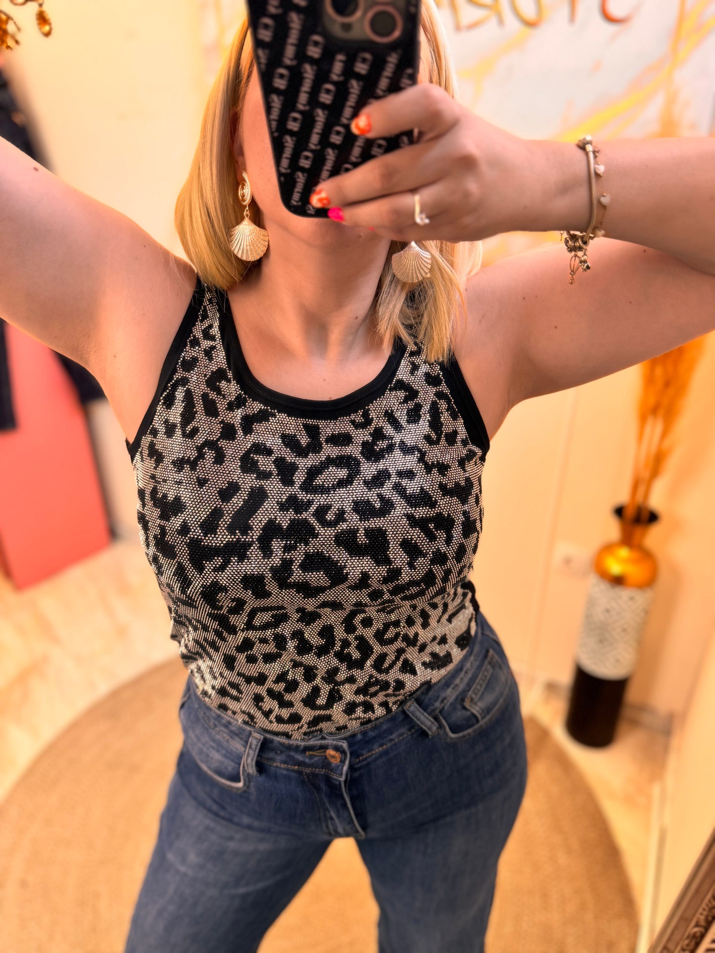 Leopard Strass Top