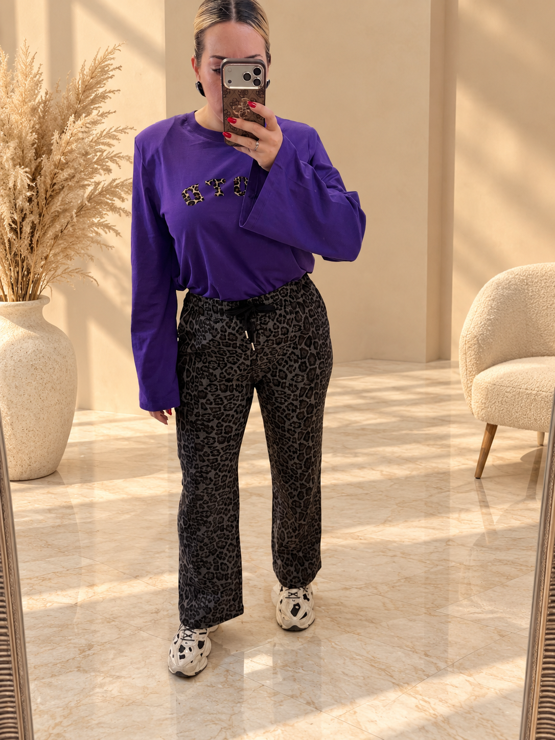 Leopard Cozy Fleece Παντελόνι