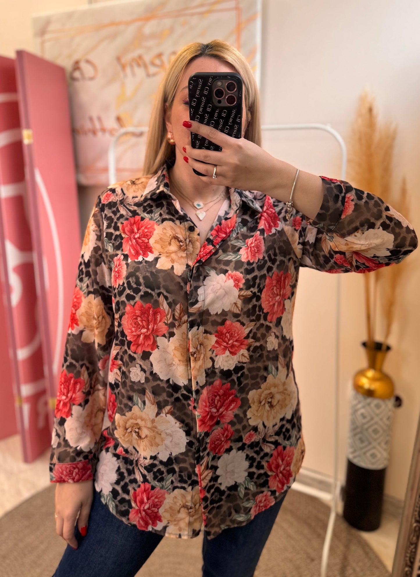 Leopard and Flowers Black