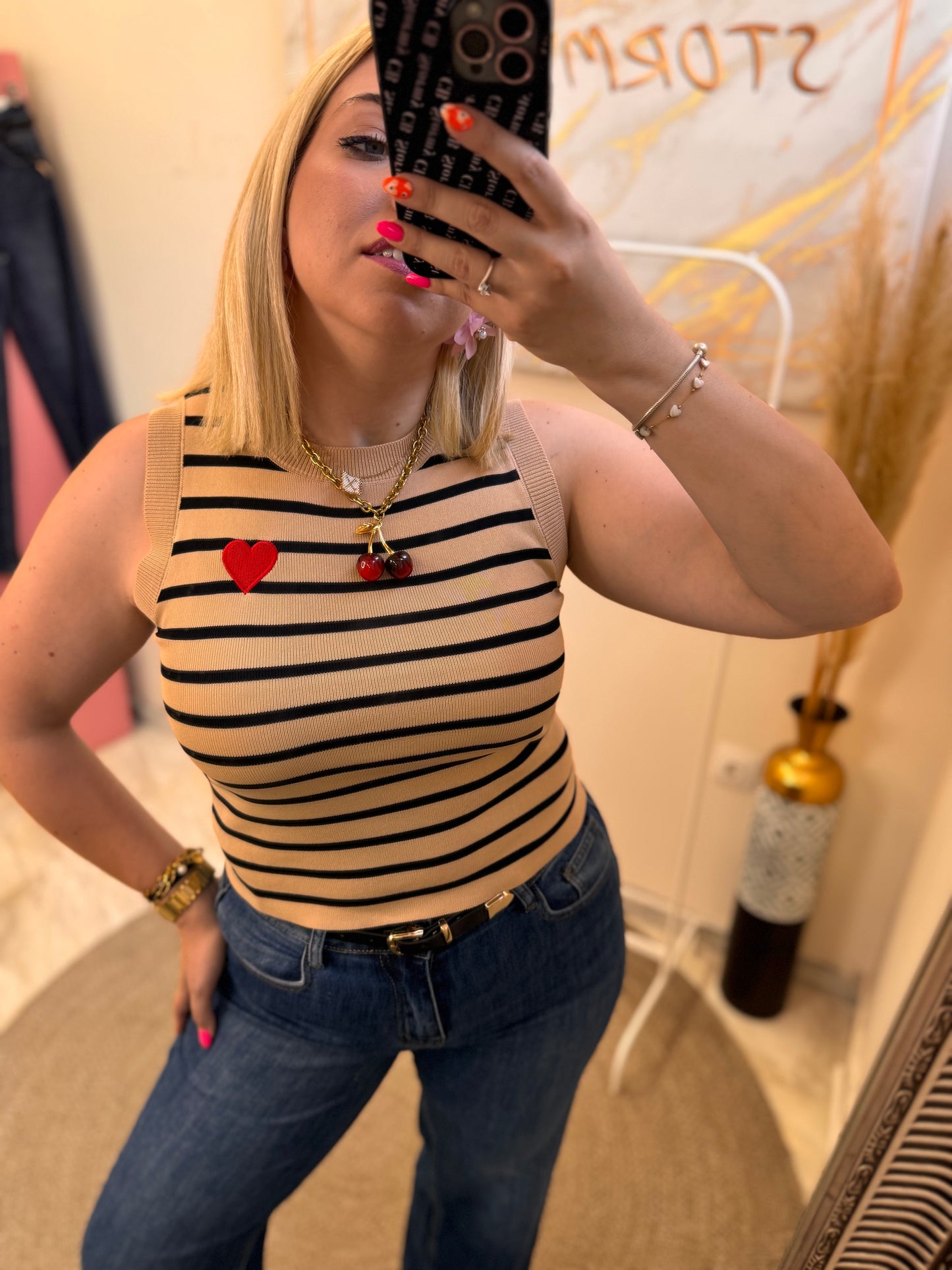 Beige Heart Top