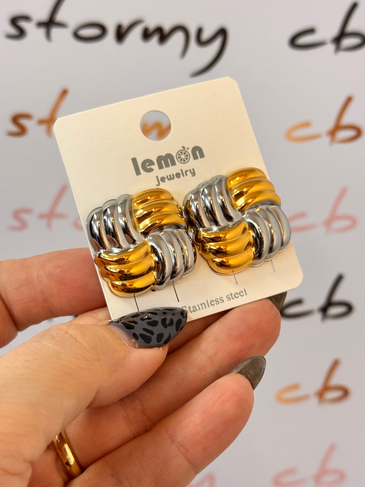 Square Strand Earrings Silver& Gold
