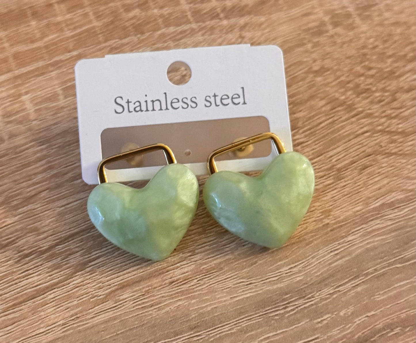 Gold and Heart Lime Earrings