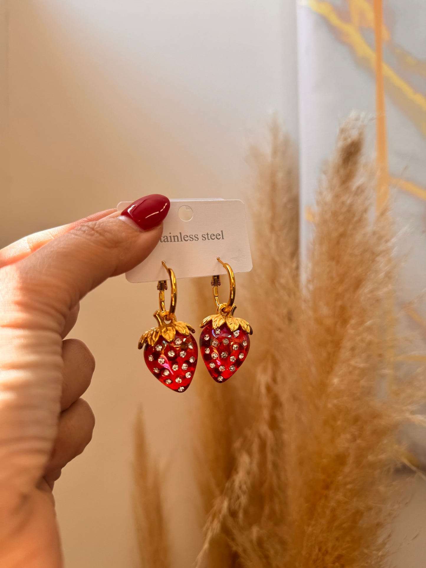 Strawberry Hoops Strass Earrings