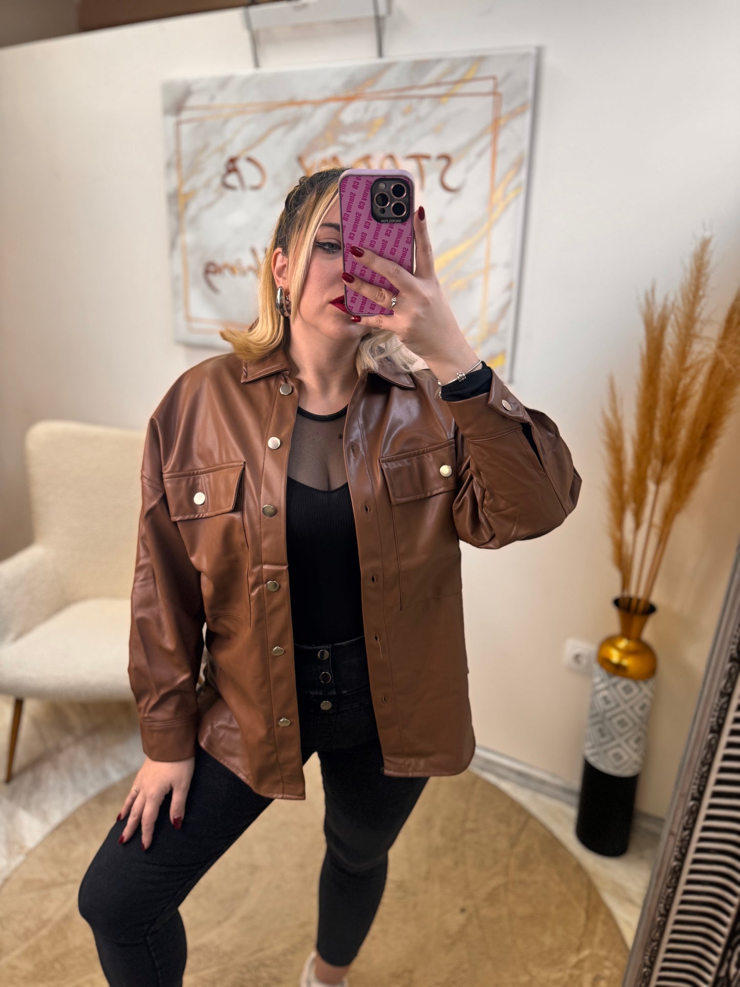 Δερμάτινη Oversized Πουκάμισο-Jacket