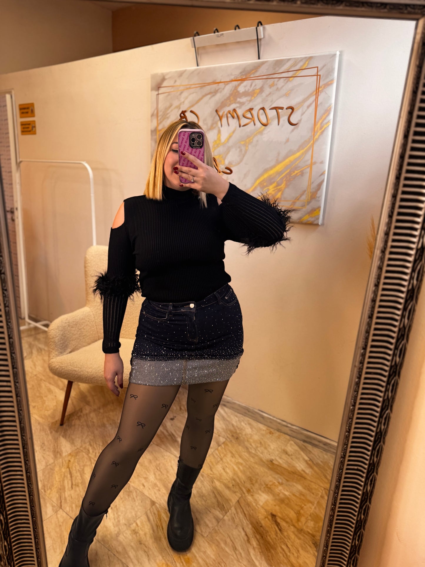 Mini Strass Jean Skirt