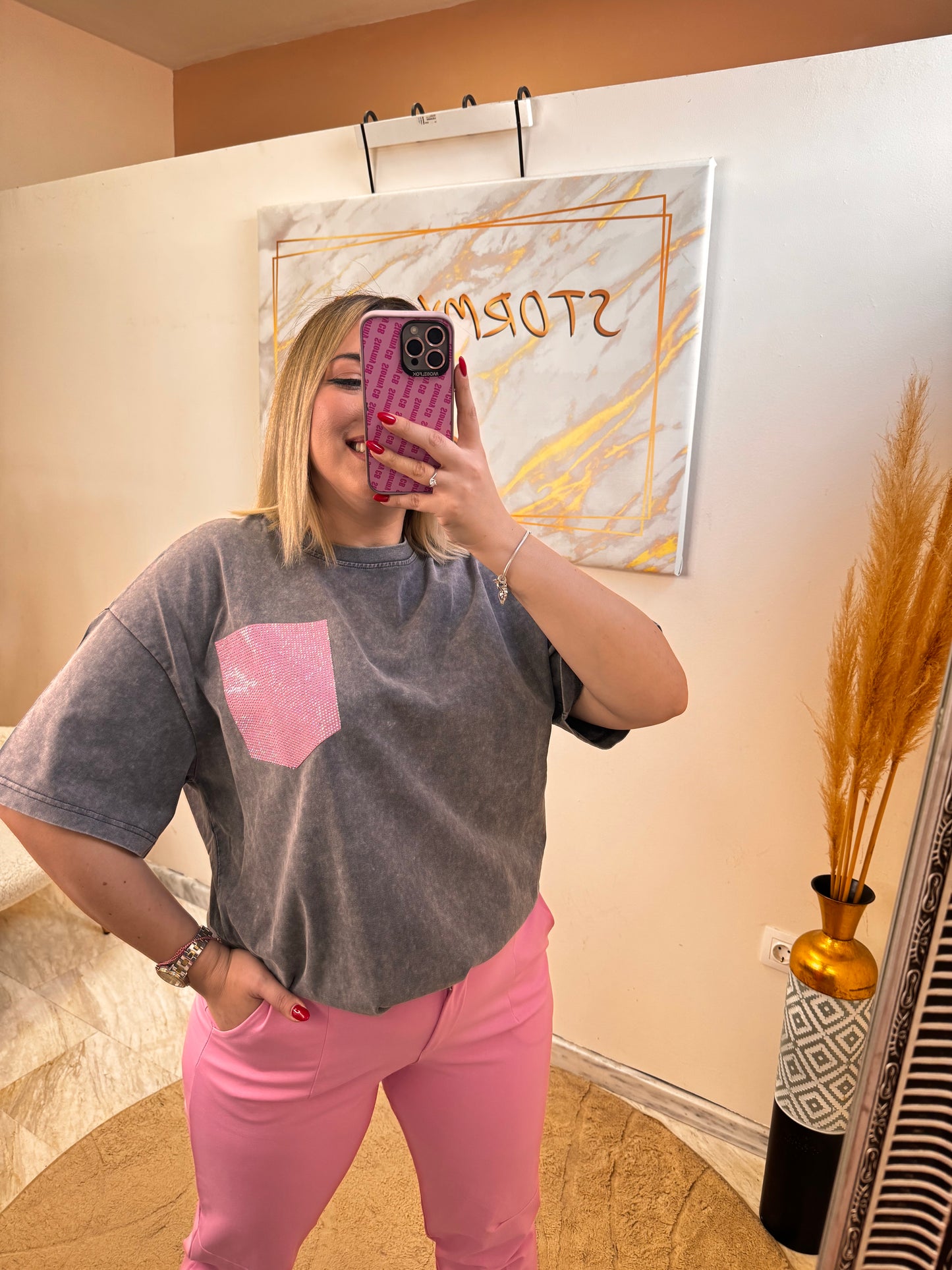 Grey Pink Oversized T-shirt