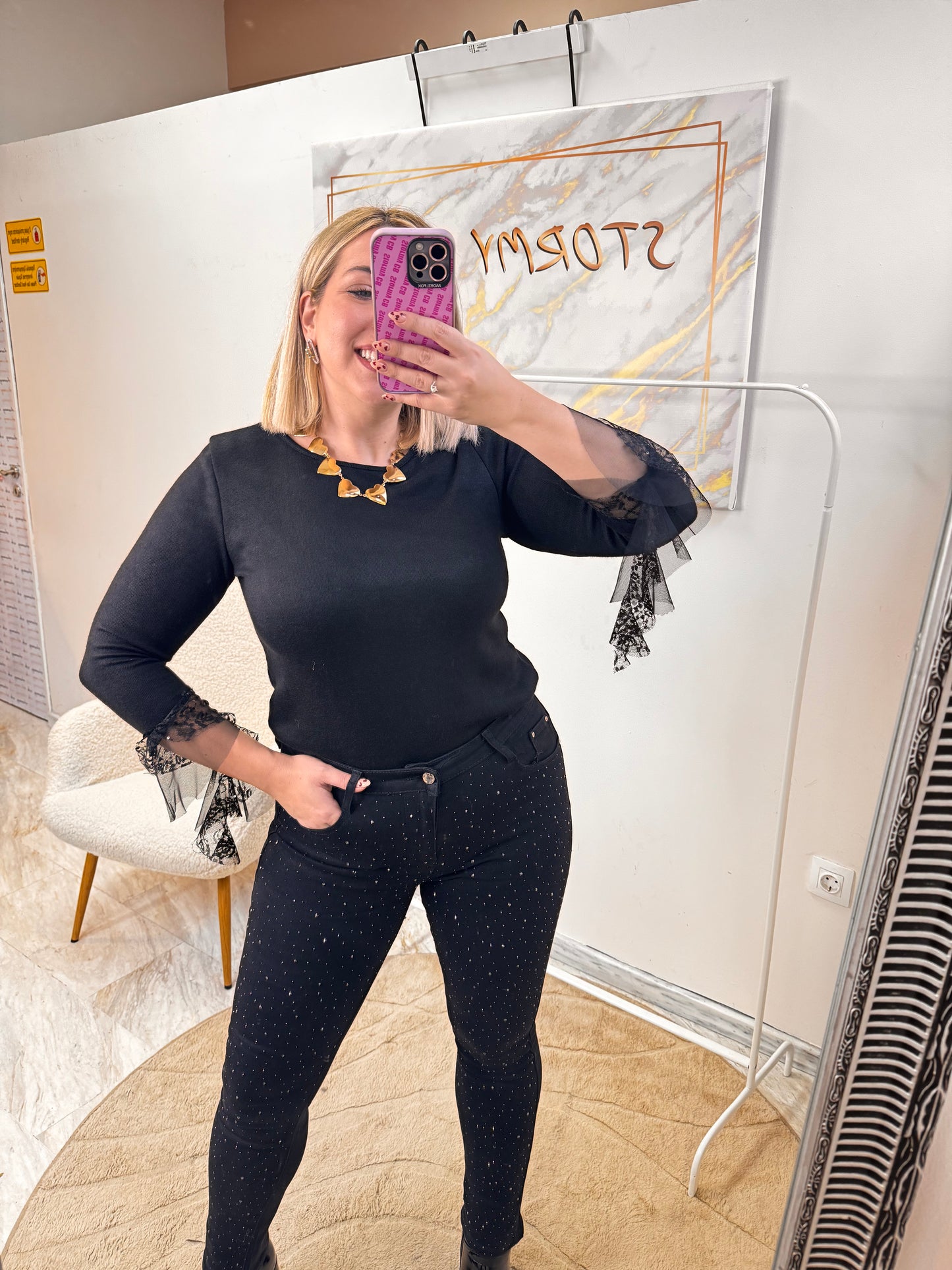 Menia Black Strass Plus Size Jean