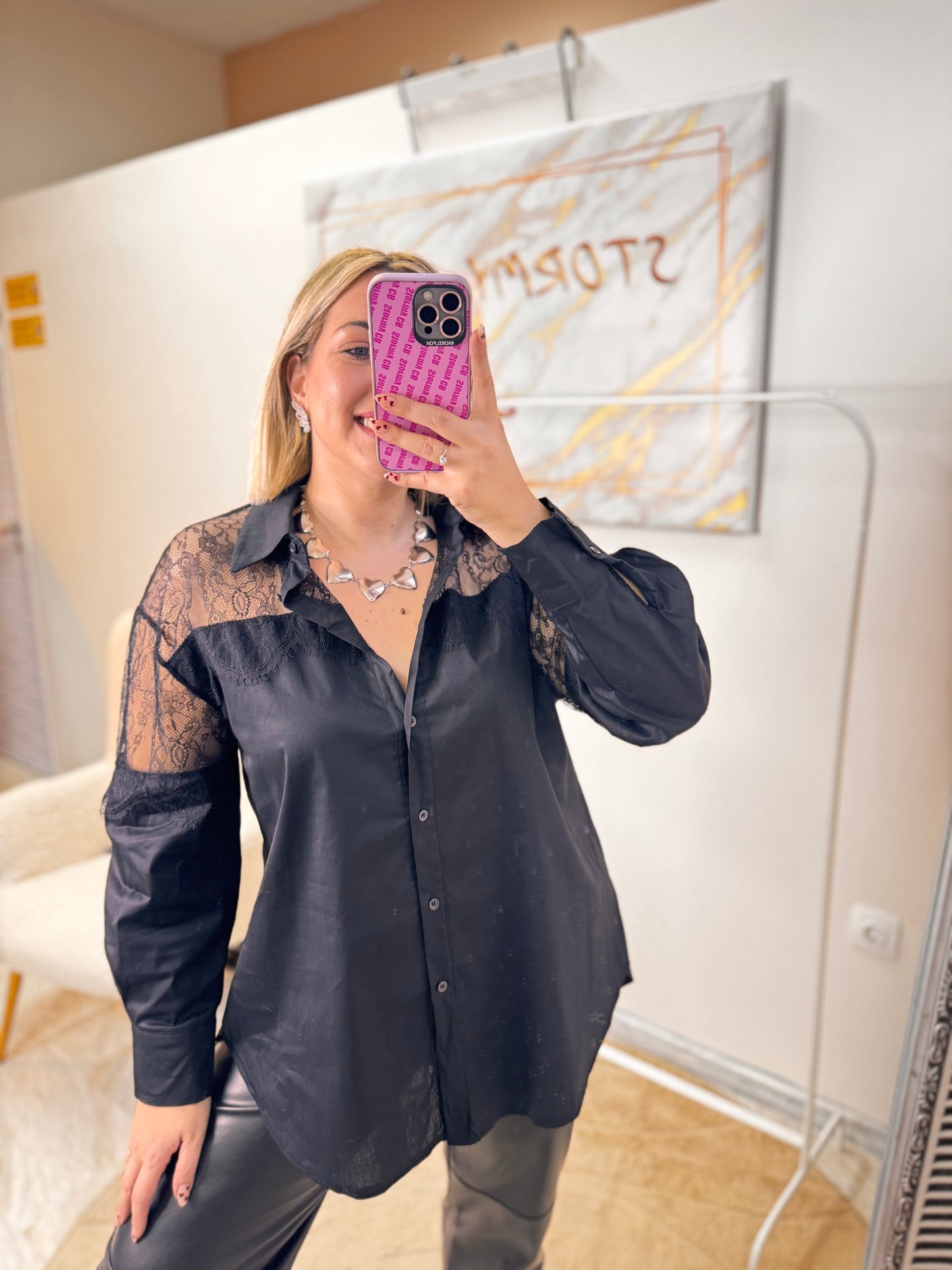 Πουκαμίσα Δαντέλα Μαύρο