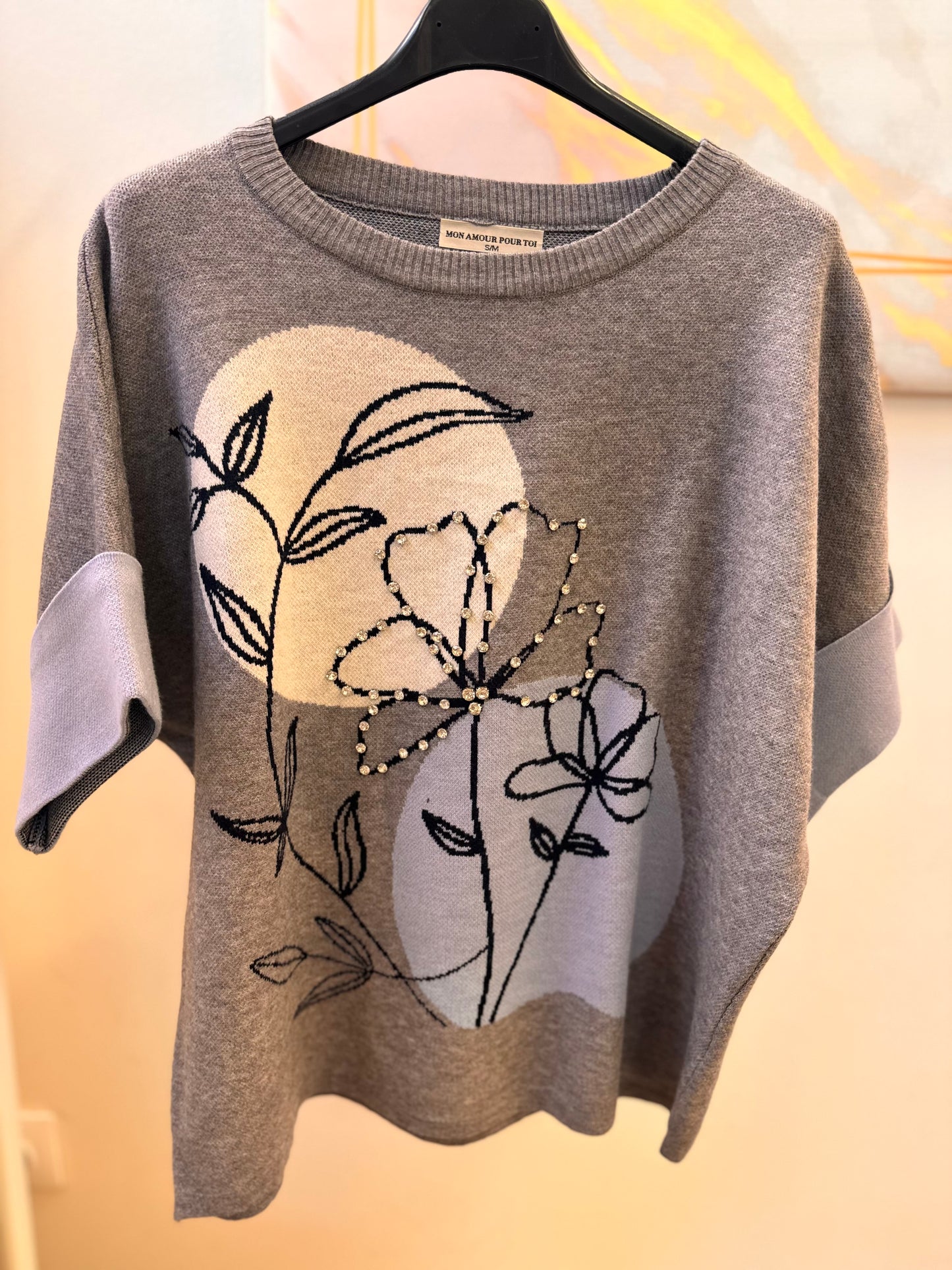 Flower Shirt Strass Grey