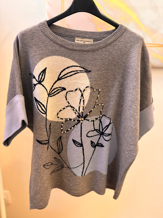 Flower Shirt Strass Grey