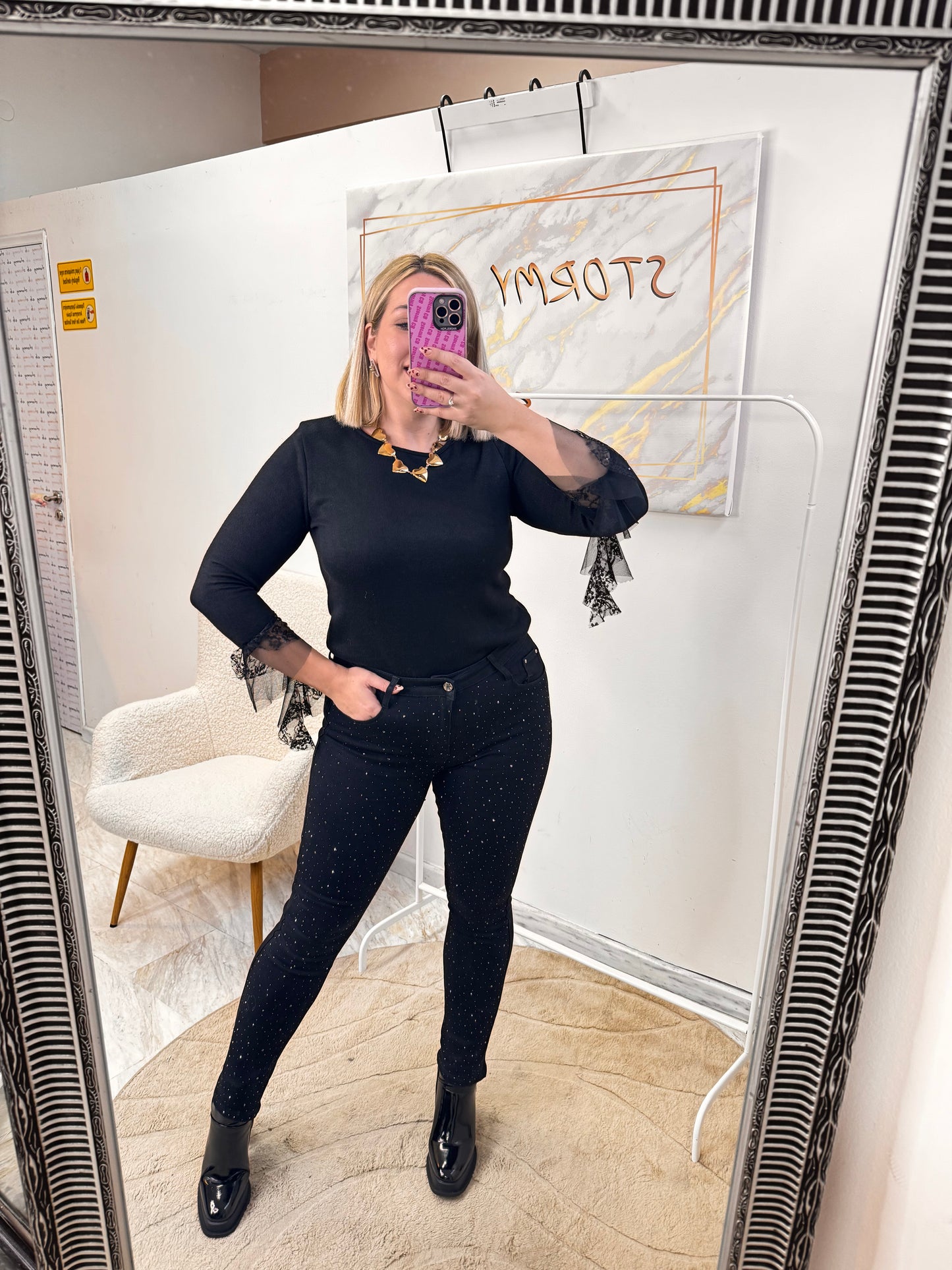 Menia Black Strass Plus Size Jean