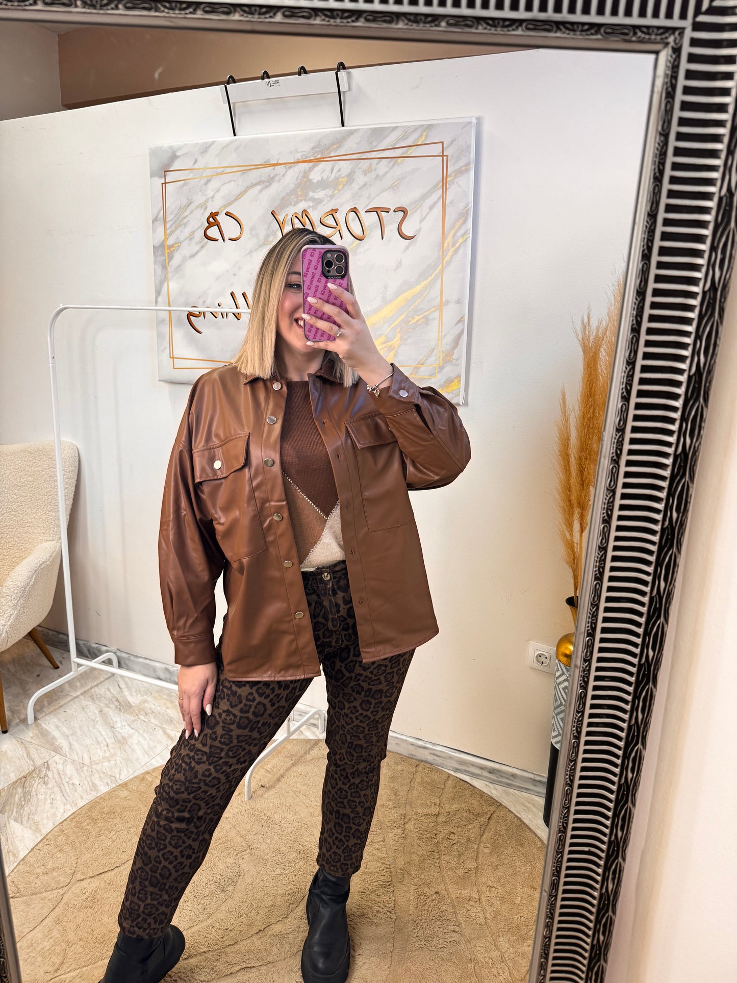 Δερμάτινη Oversized Πουκάμισο-Jacket