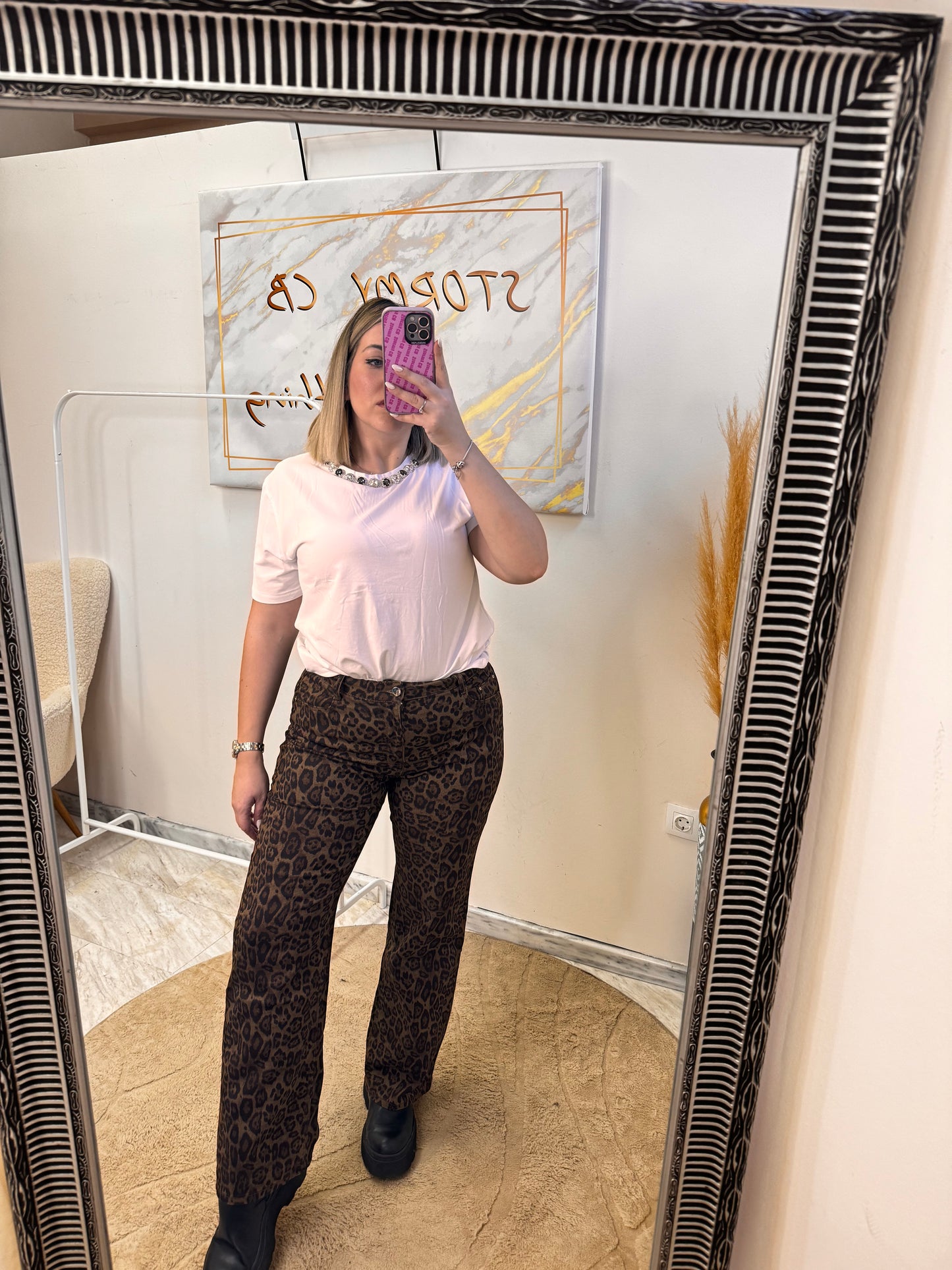 Wide Leg Leopard Brown Jean