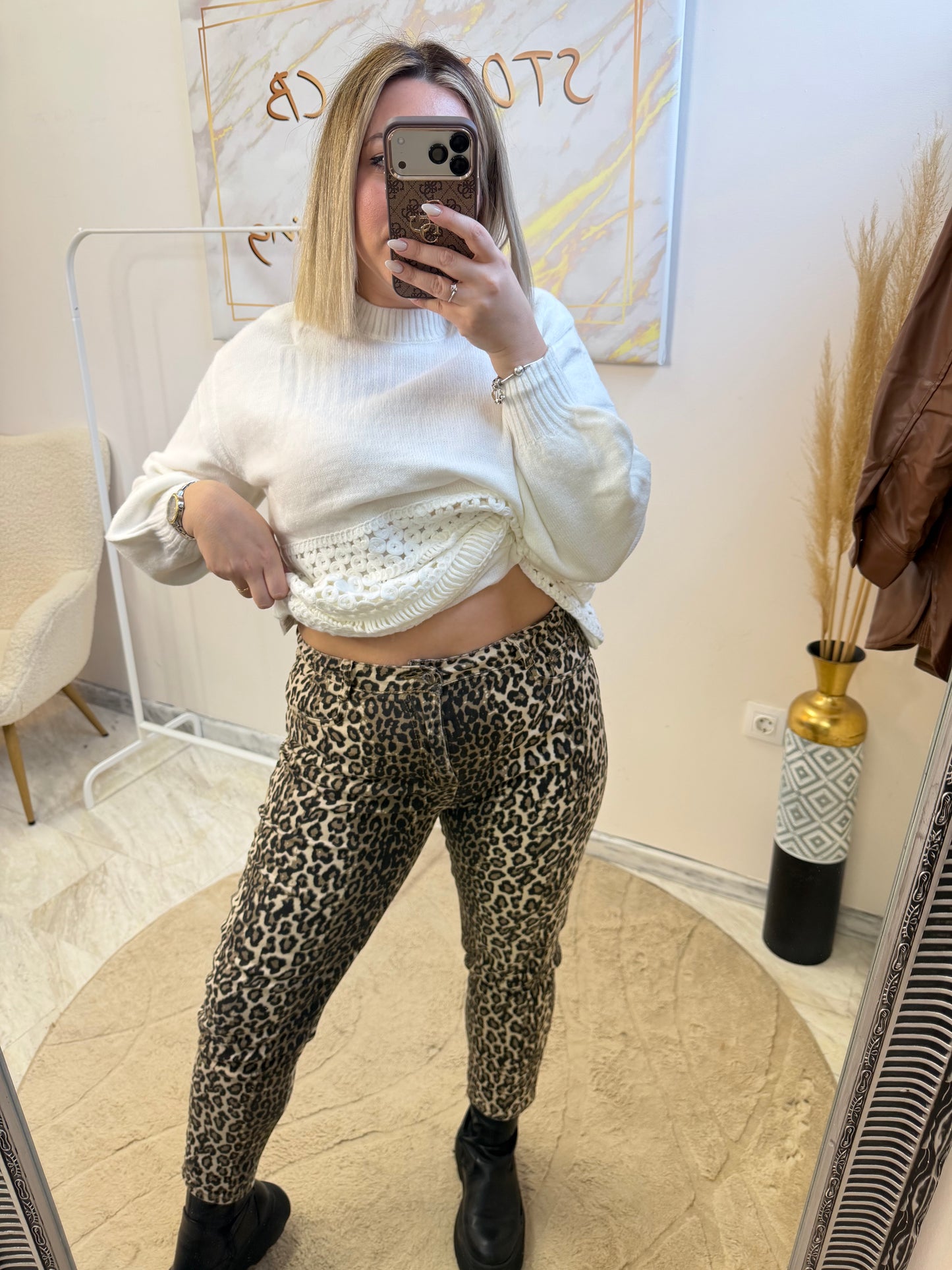 Mom Fit Leopard Beige Jean