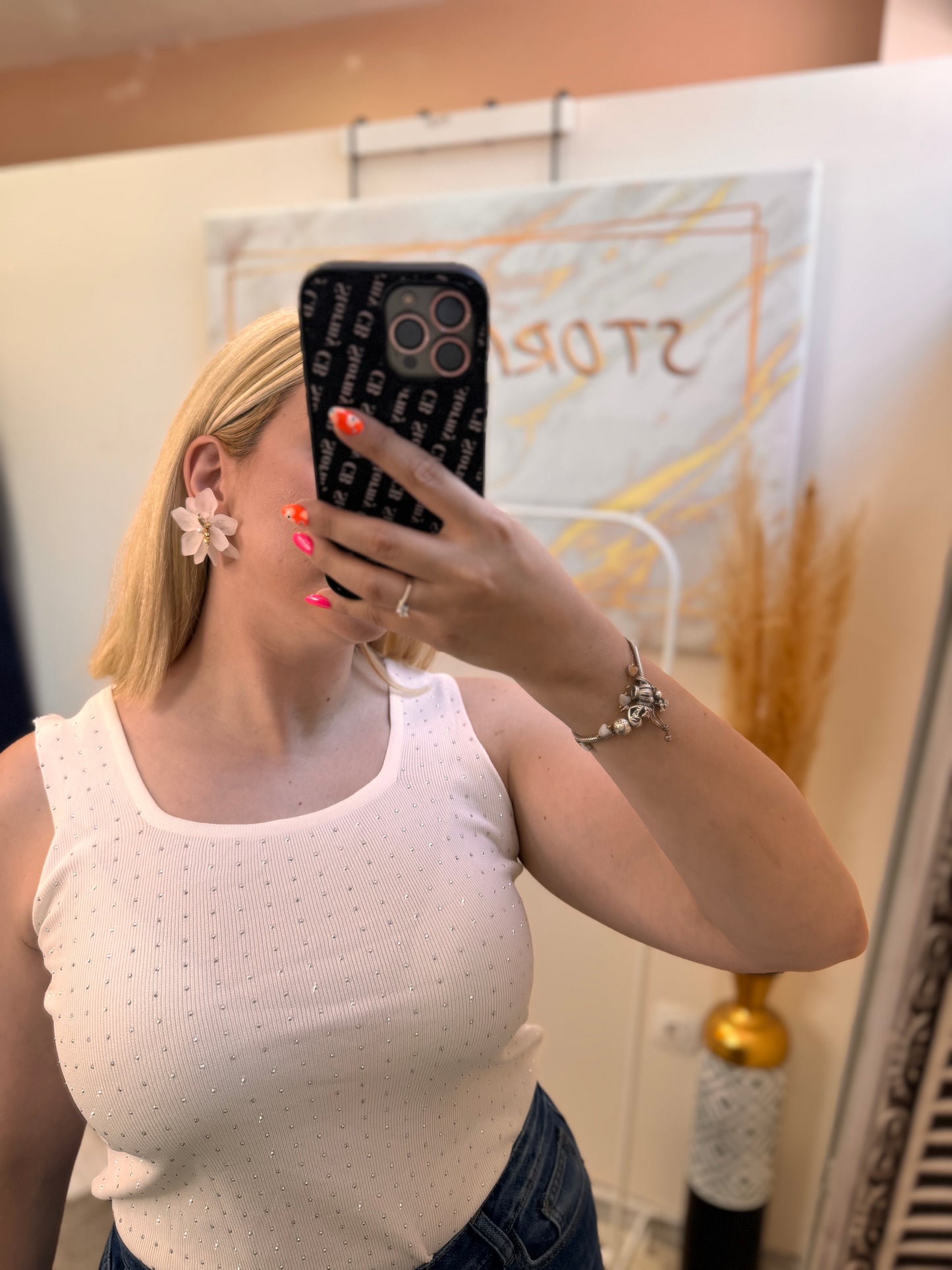 White Strass Rip Top