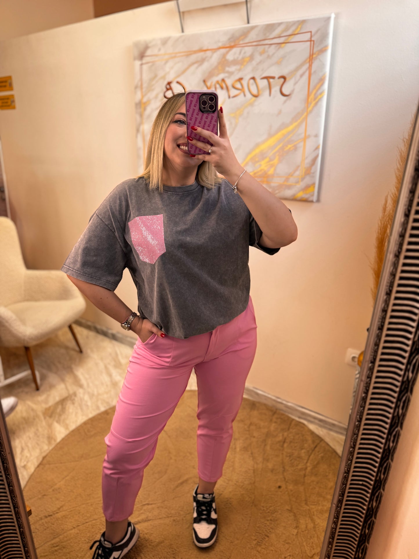 Grey Pink Oversized T-shirt