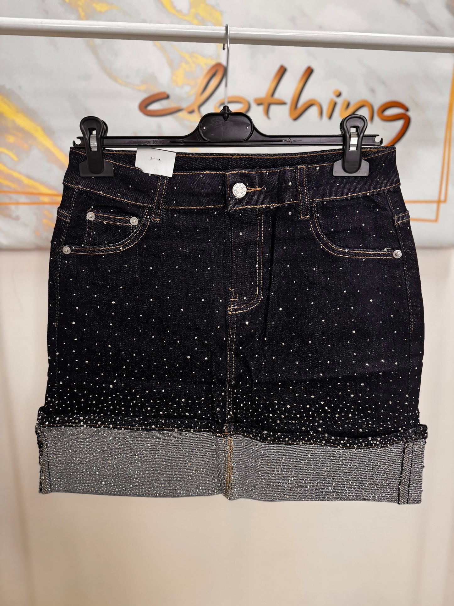 Mini Strass Jean Skirt