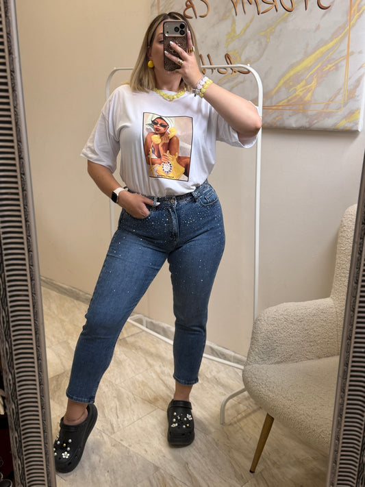 Nefeli Mom Fit Strass Jean