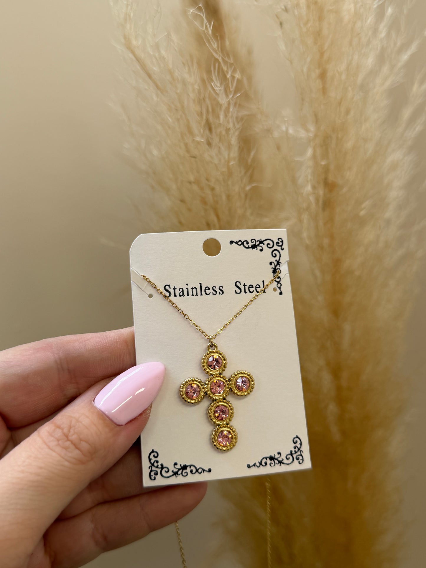 Cross Necklace Pink