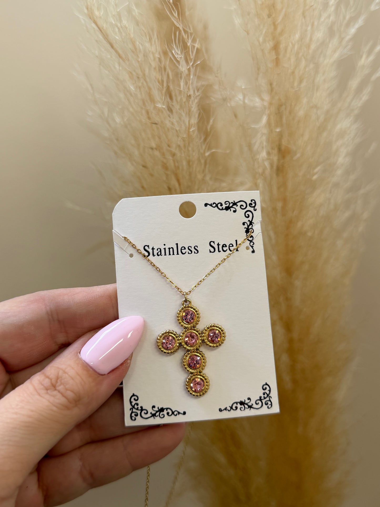 Cross Necklace Pink