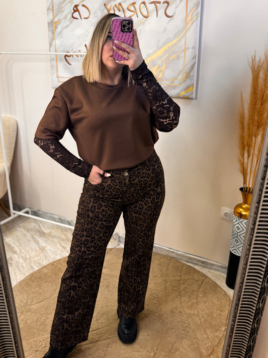 Wide Leg Leopard Brown Jean