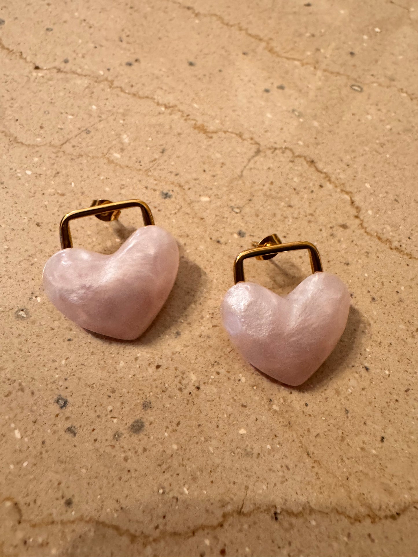 Gold and Heart Pink Earrings