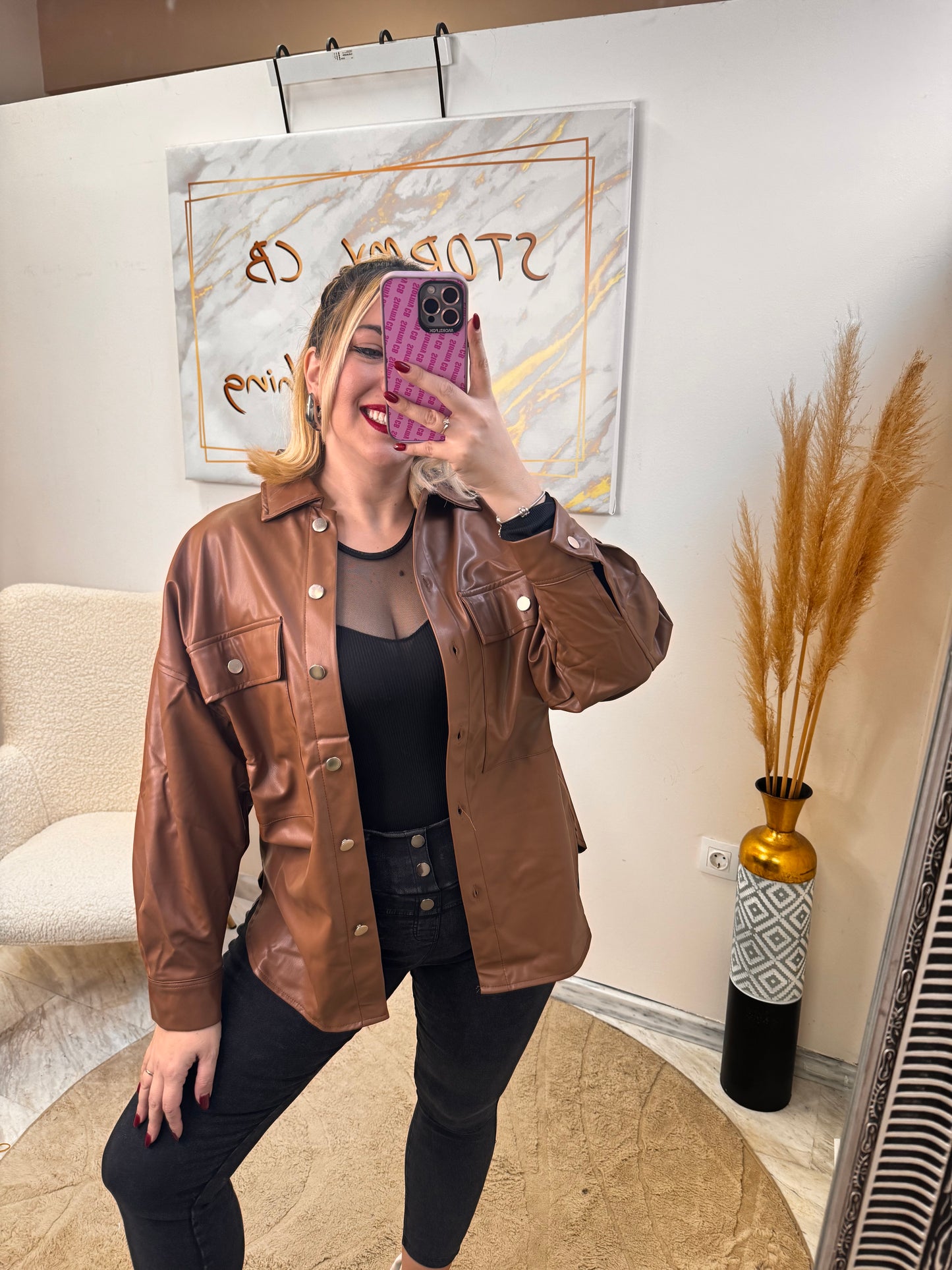 Δερμάτινη Oversized Πουκάμισο-Jacket